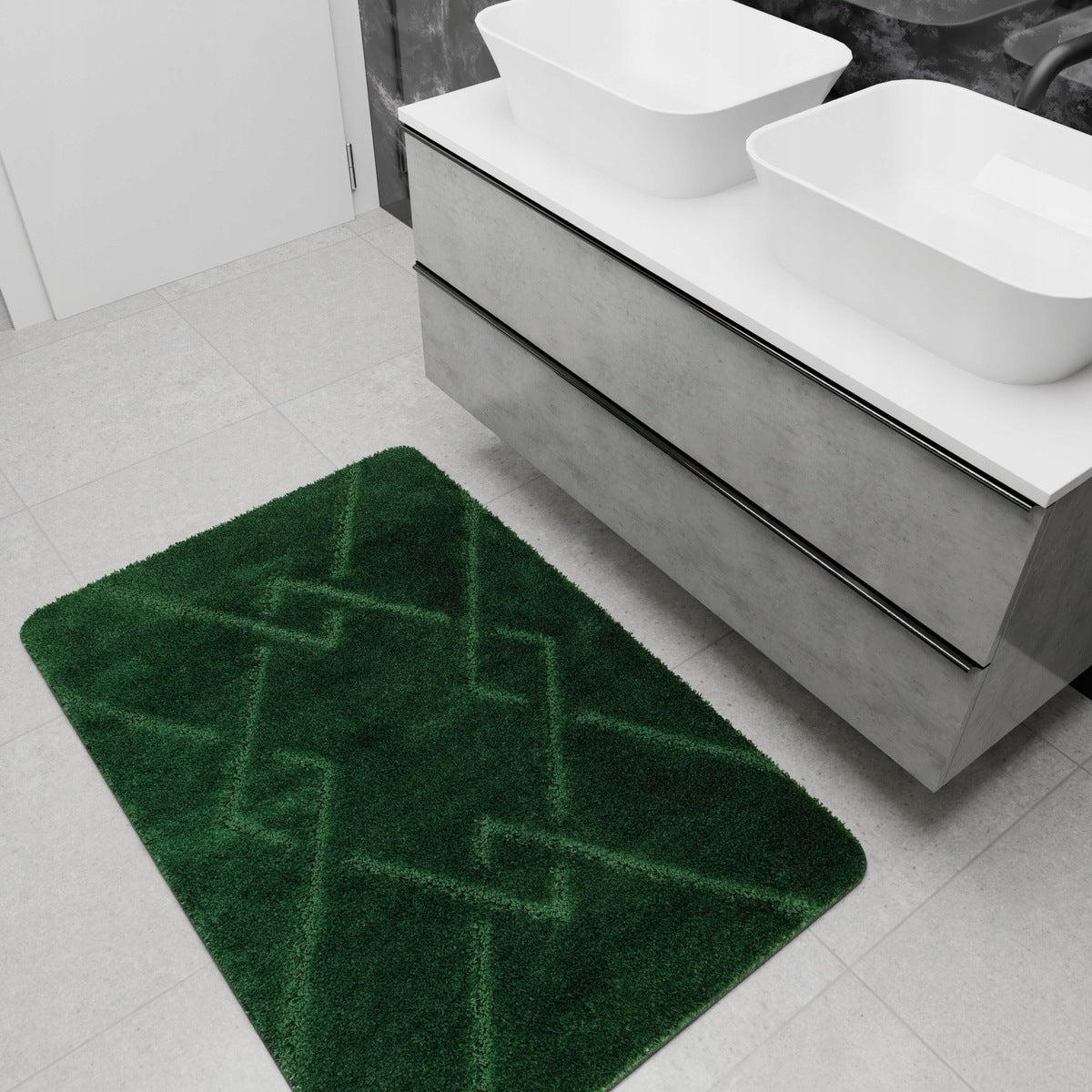 BATHROOM RUG NON-SLIP GREEN IN DIAMONDS MORENO 2-cz SET Brand Akcila