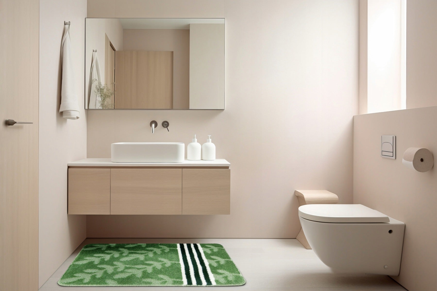 BATHROOM RUG NON-SLIP GREEN LEAVES STRIPES NATEL 2-cz SET Brand Akcila