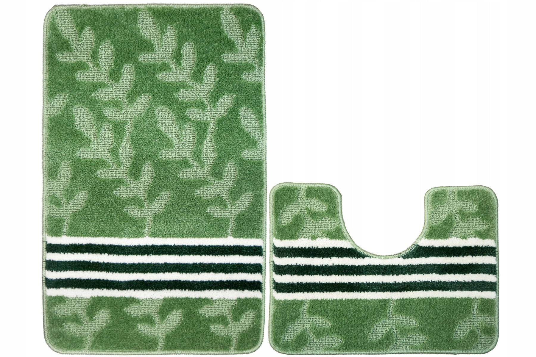 BATHROOM RUG NON-SLIP GREEN LEAVES STRIPES NATEL 2-cz SET