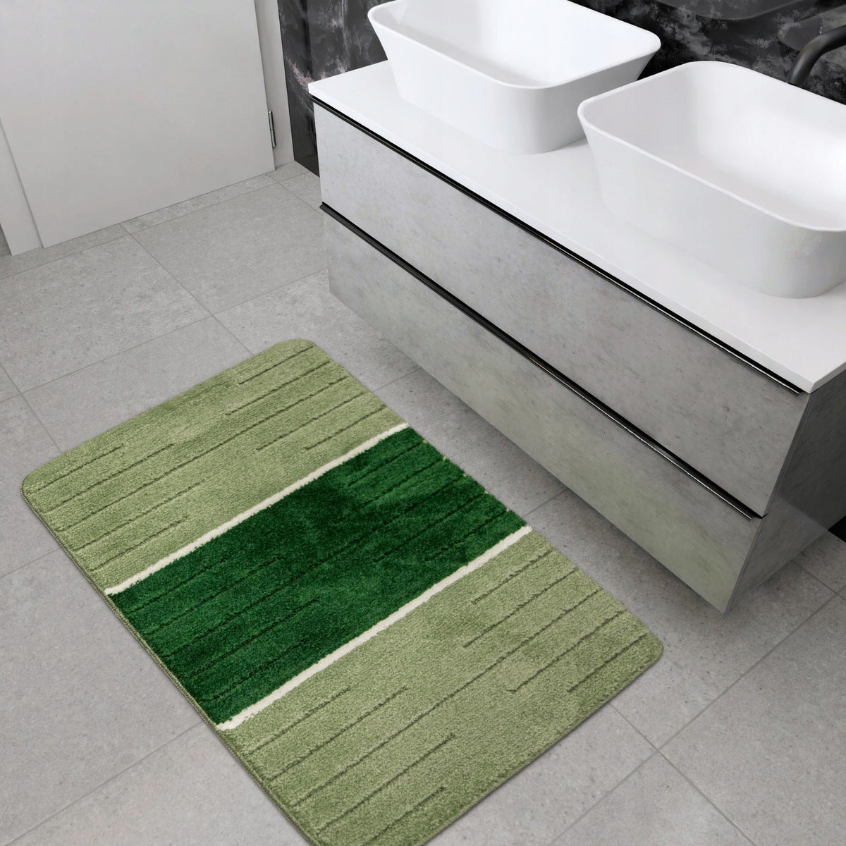 BATHROOM RUG NON-SLIP GREEN OLIVE STRIPED COMO 50x80 cm Product width 50 cm