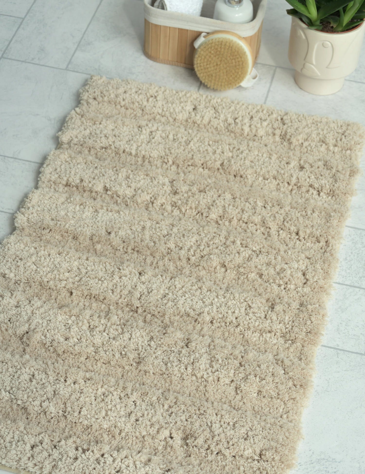 BATHROOM RUG NON-SLIP LARGE 60X110CM BEIGE SOFT FLUFFY Shape rectangle