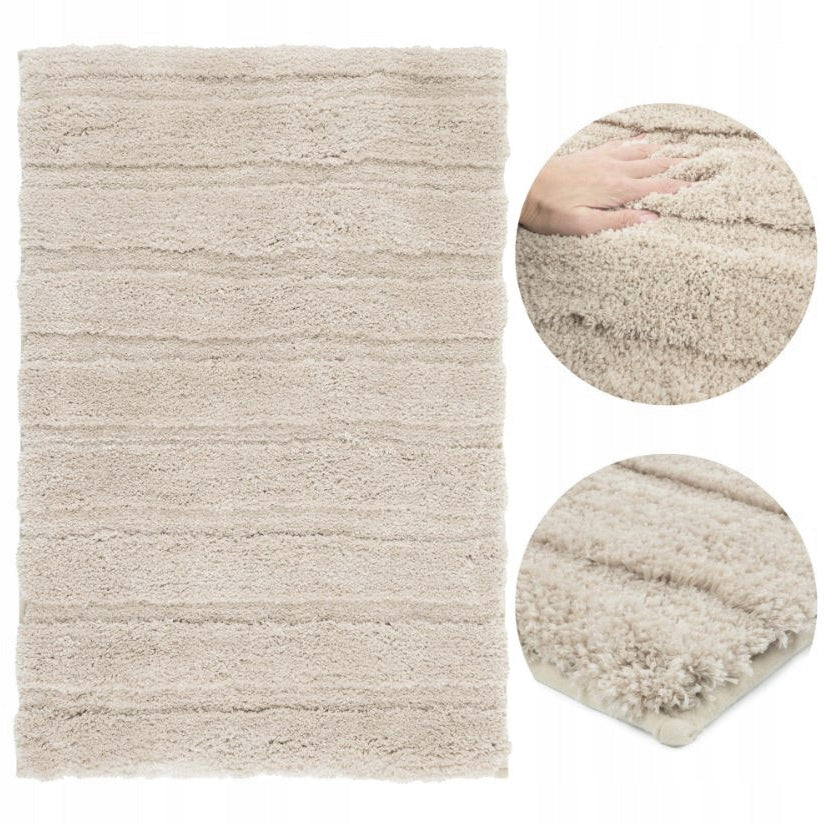 BATHROOM RUG NON-SLIP LARGE 60X110CM BEIGE SOFT FLUFFY