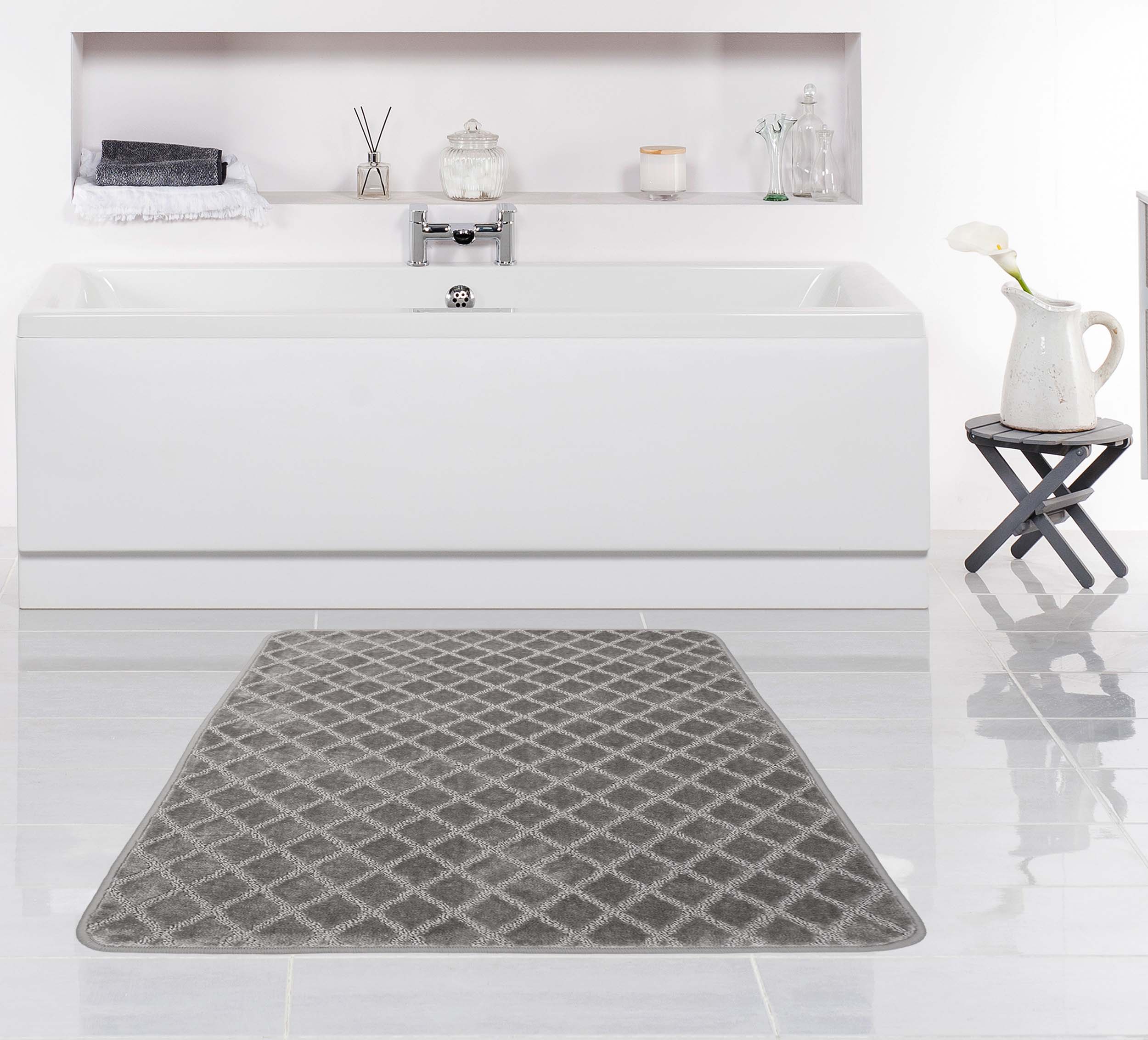 BATHROOM RUG NON-SLIP LARGE ELEGANT 3D GREY 80X120 cm Length 120 cm