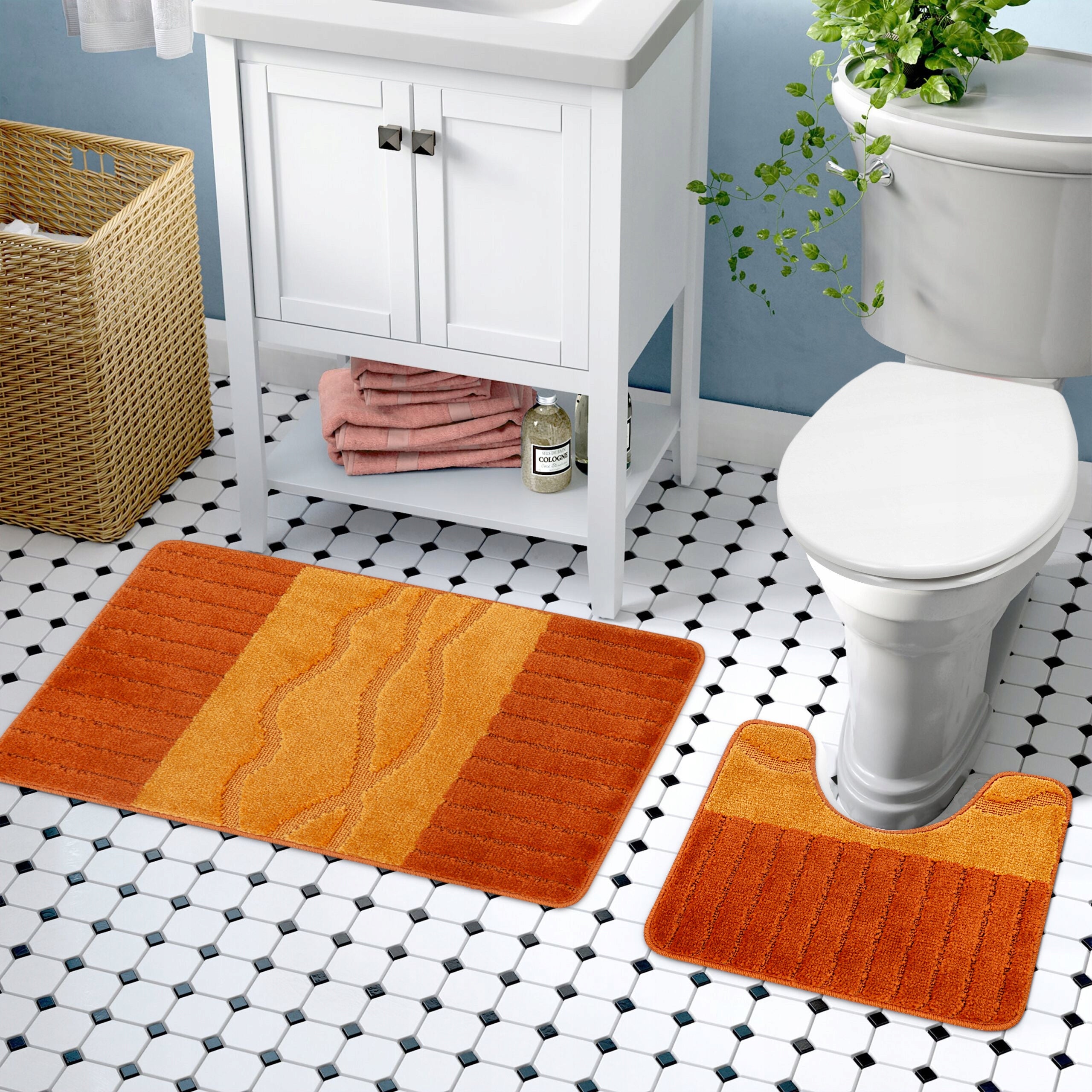 BATHROOM RUG NON-SLIP LARGE SET OF 2 PCS 50X80 ORANGE 3D Manufacturer code Dywanik łazienkowy Antypoślizgowy komplet 2