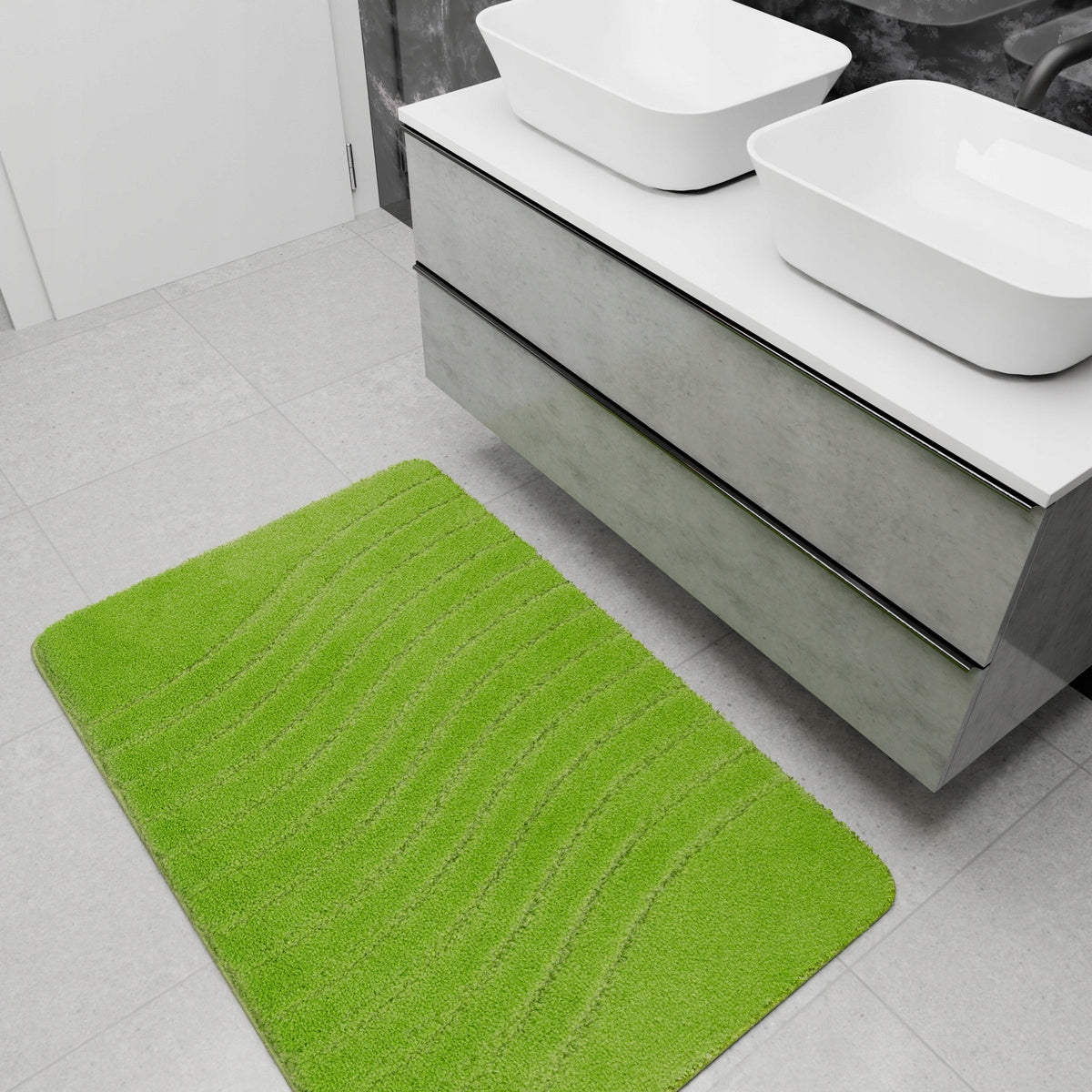 BATHROOM RUG NON-SLIP LIGHT GREEN IN WAVES MAT SARA 50x80 cm Thickness 25 mm