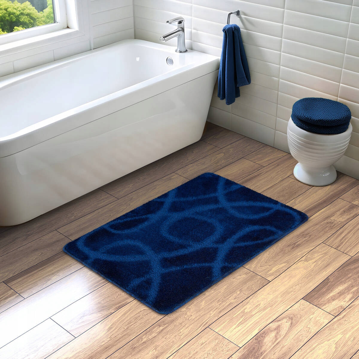 BATHROOM RUG NON-SLIP MAT NAVY BLUE STRIPED KOBE 50x80 cm Thickness 25 mm