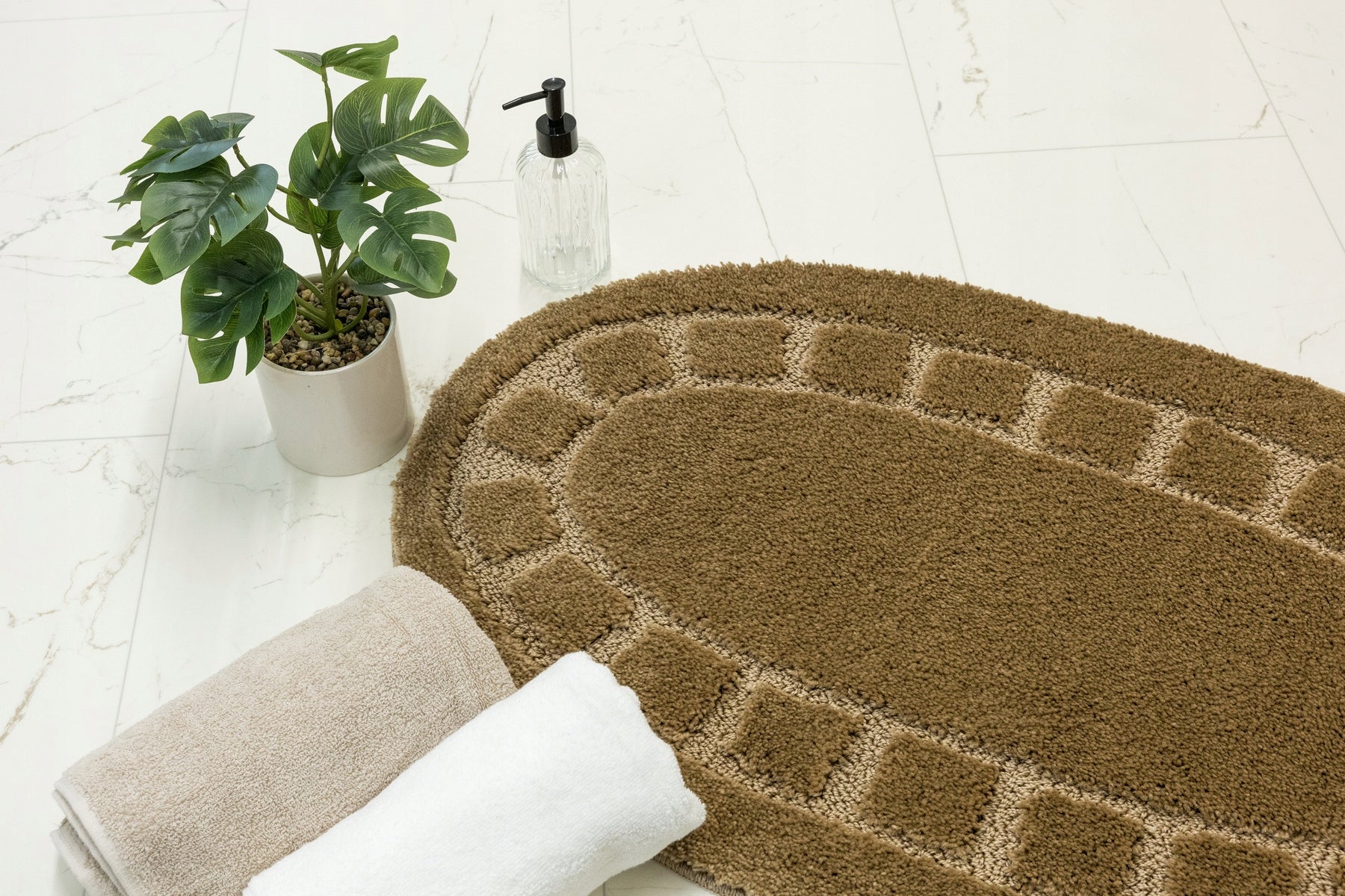 BATHROOM RUG NON-SLIP OVAL BEIGE SOFT MAT OCEAN 60x100 cm Brand Akcila