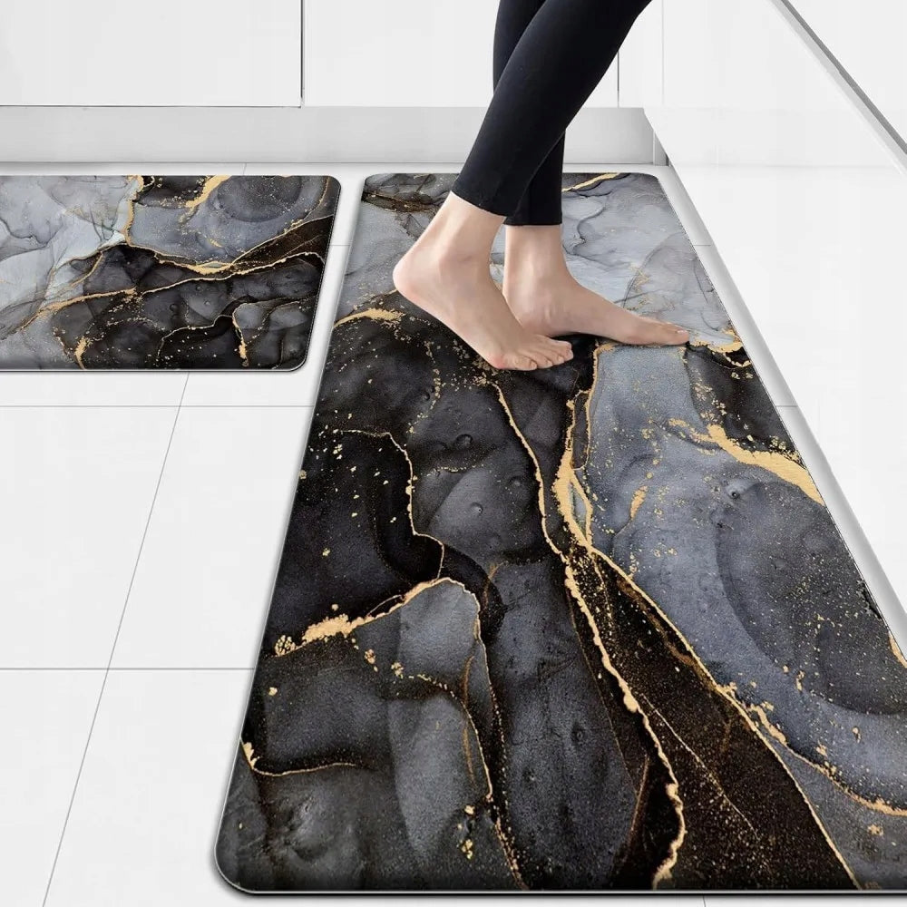 BATHROOM RUG NON-SLIP QUICK-DRYING MARBLE MAT BLACK 80x50 Length 80 cm