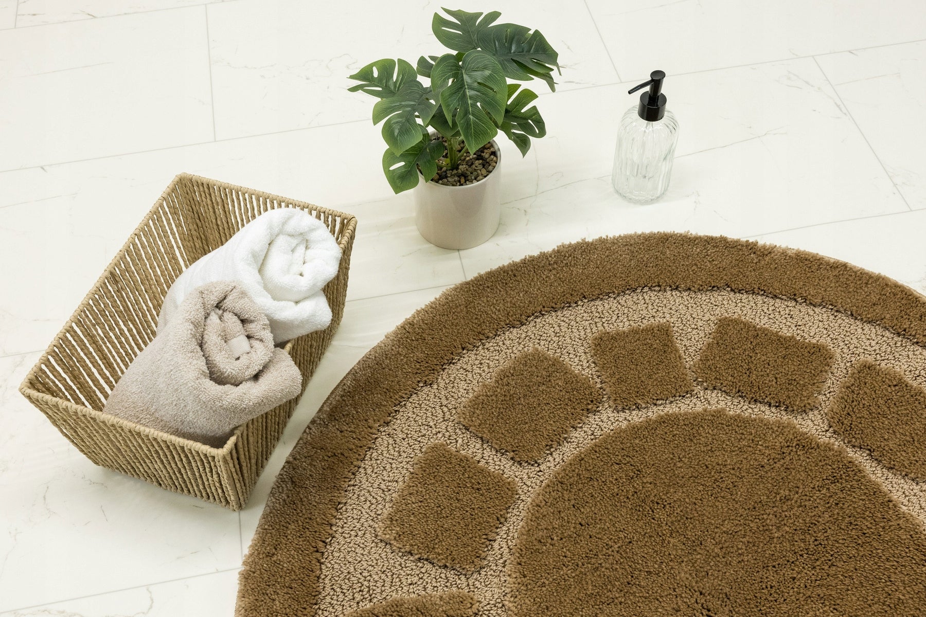 BATHROOM RUG NON-SLIP ROUND THICK FOR TOILET BEIGE OCEAN D. 100 cm Brand Akcila