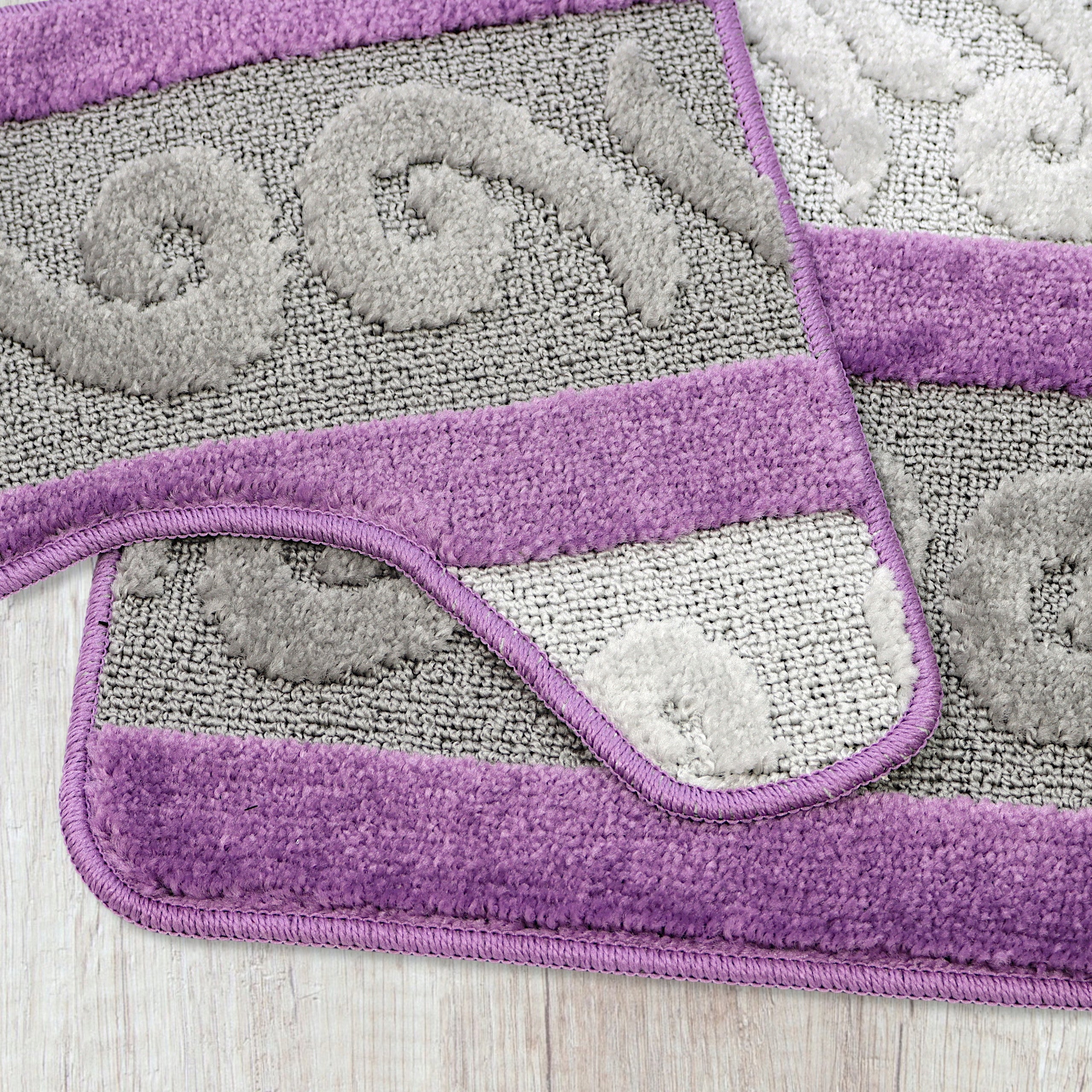 BATHROOM RUG NON-SLIP SET OF 3 50X80 LARGE GREY PURPLE Thickness 13 mm