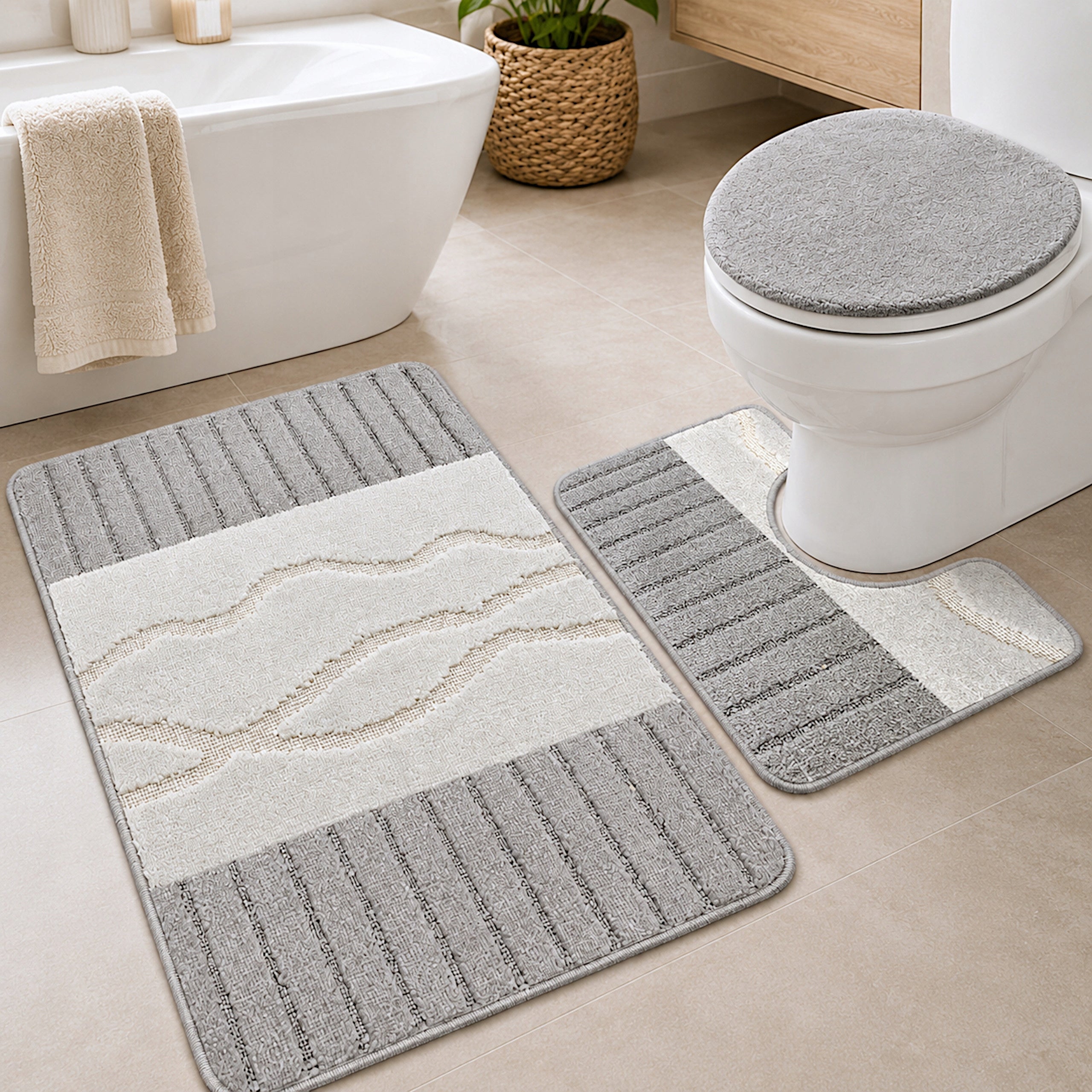 BATHROOM RUG NON-SLIP SET OF 3 50X80 LARGE GREY SOFT 3D Manufacturer code Dywanik łazienkowy Antypoślizgowy komplet 3