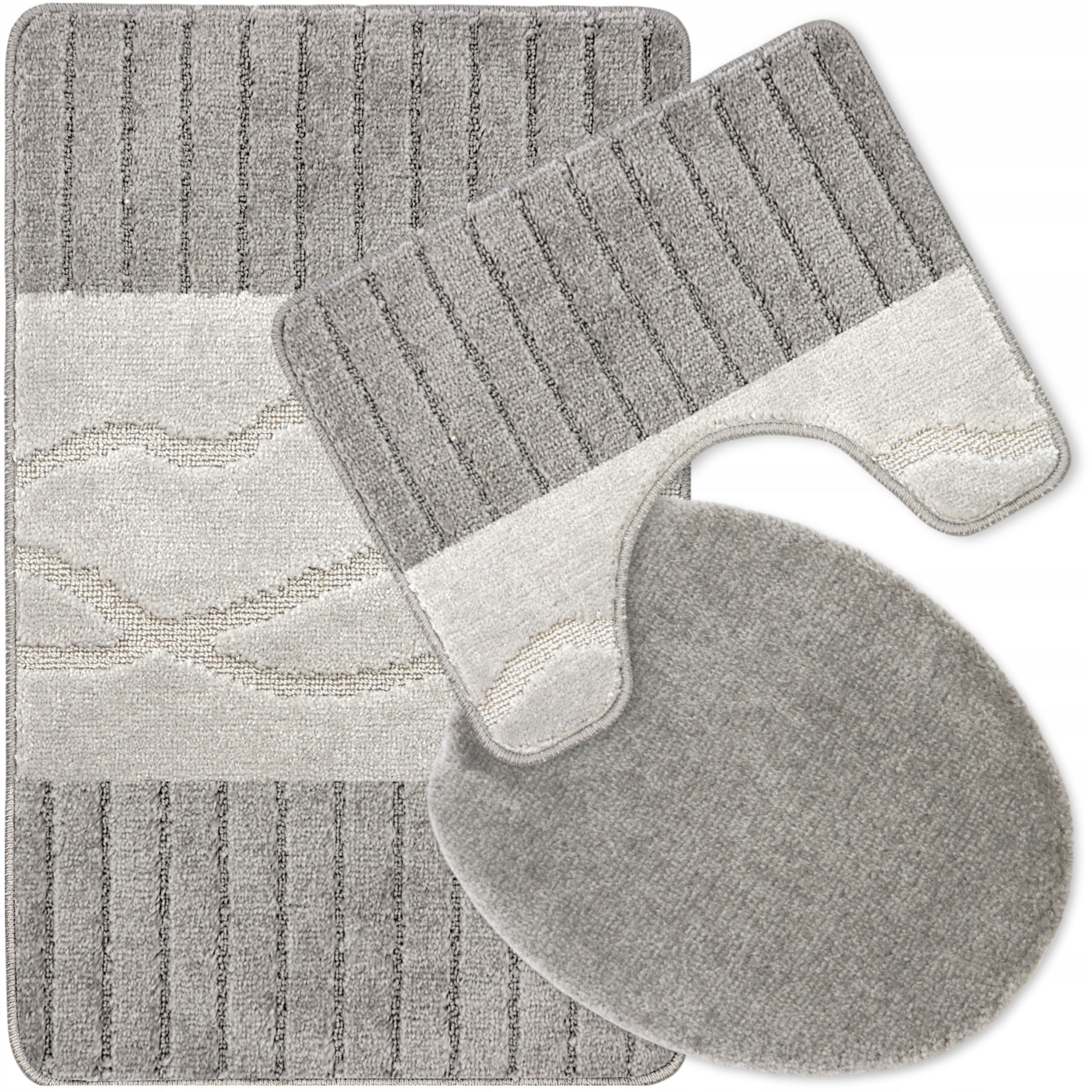 BATHROOM RUG NON-SLIP SET OF 3 50X80 LARGE GREY SOFT 3D