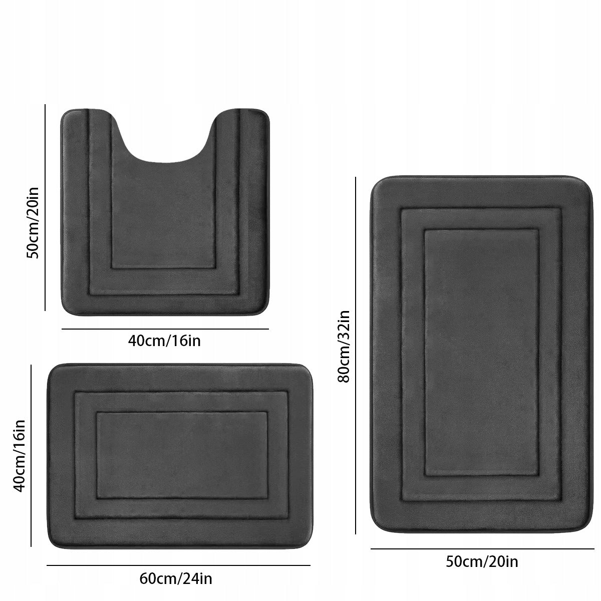 BATHROOM RUG NON-SLIP SET OF 3 LARGE SOFT Length 80 cm