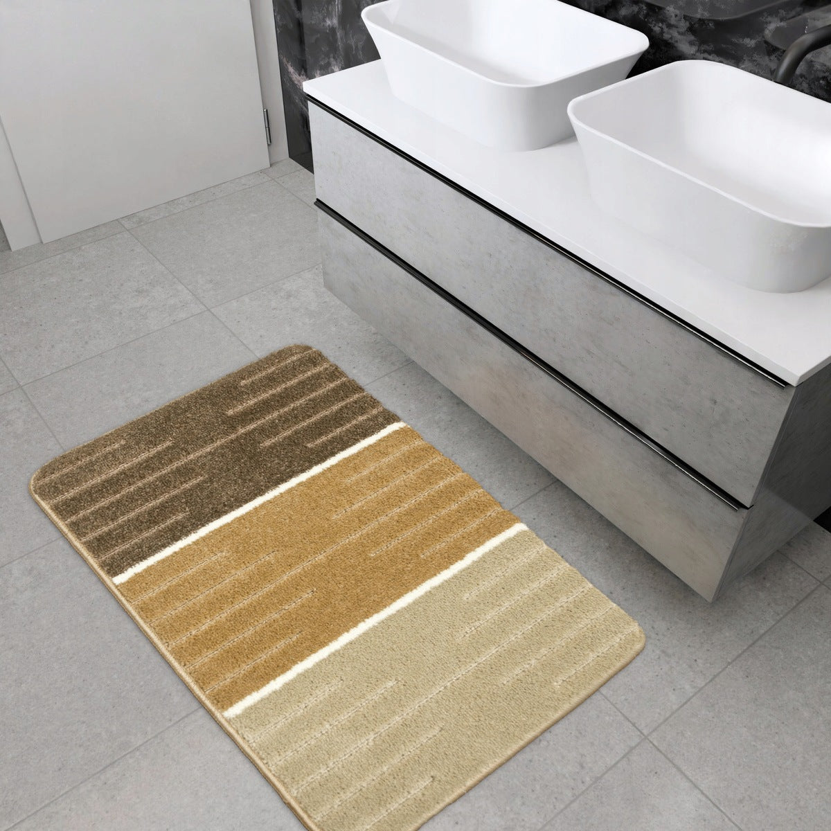 BATHROOM RUG NON-SLIP SHOWER STRIPES BEIGE CREAM COMO 50x80 cm Product width 50 cm
