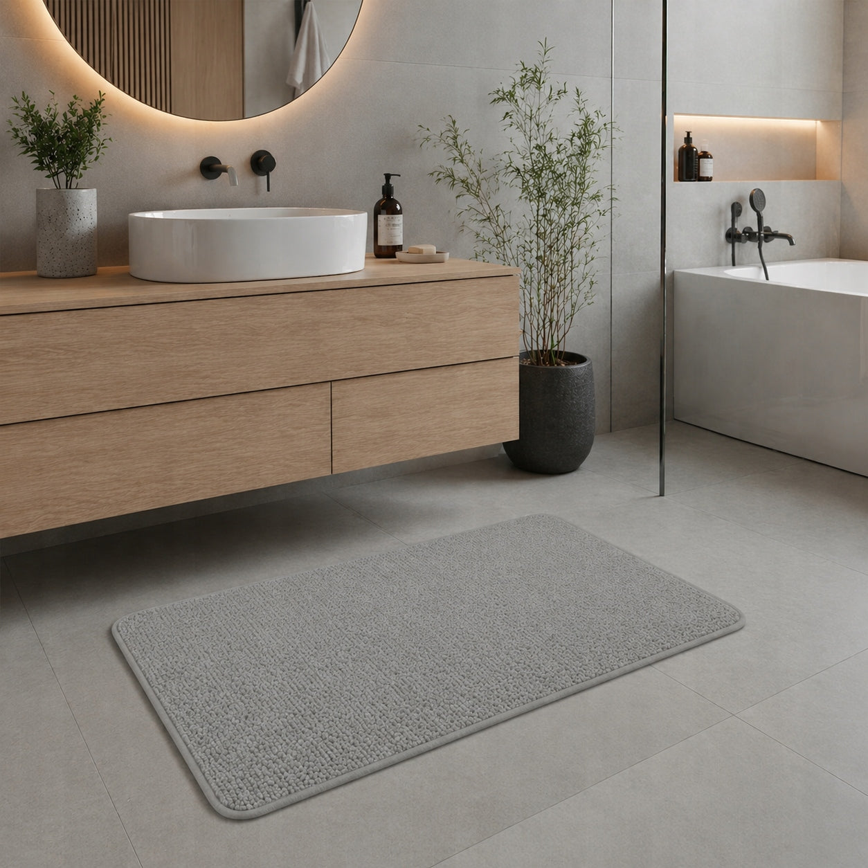BATHROOM RUG NON-SLIP SOFT GREY FOR SHOWER MAT 50x80 cm Shape rectangle