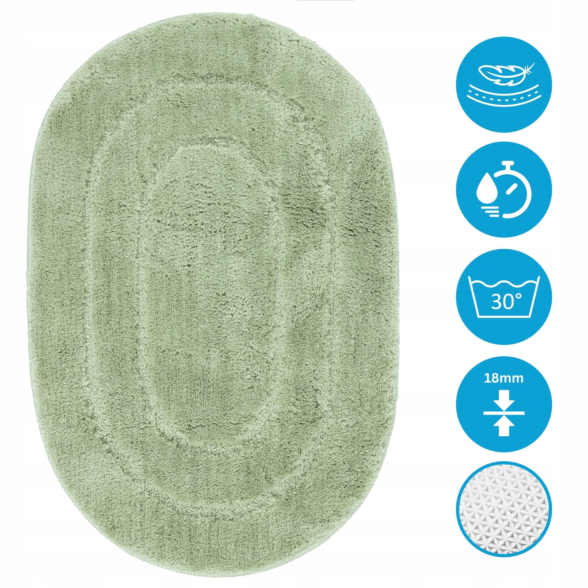BATHROOM RUG OVAL NON-SLIP LARGE SOFT FOR WASHING 50x80cm Length 80 cm