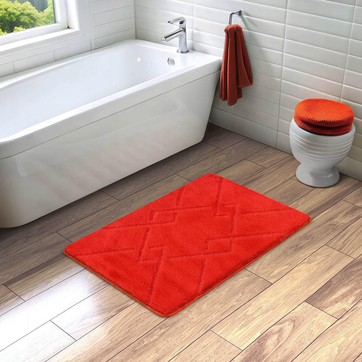 BATHROOM RUG RED NON-SLIP DIAMOND MAT MORENO 50x80 cm Brand Akcila