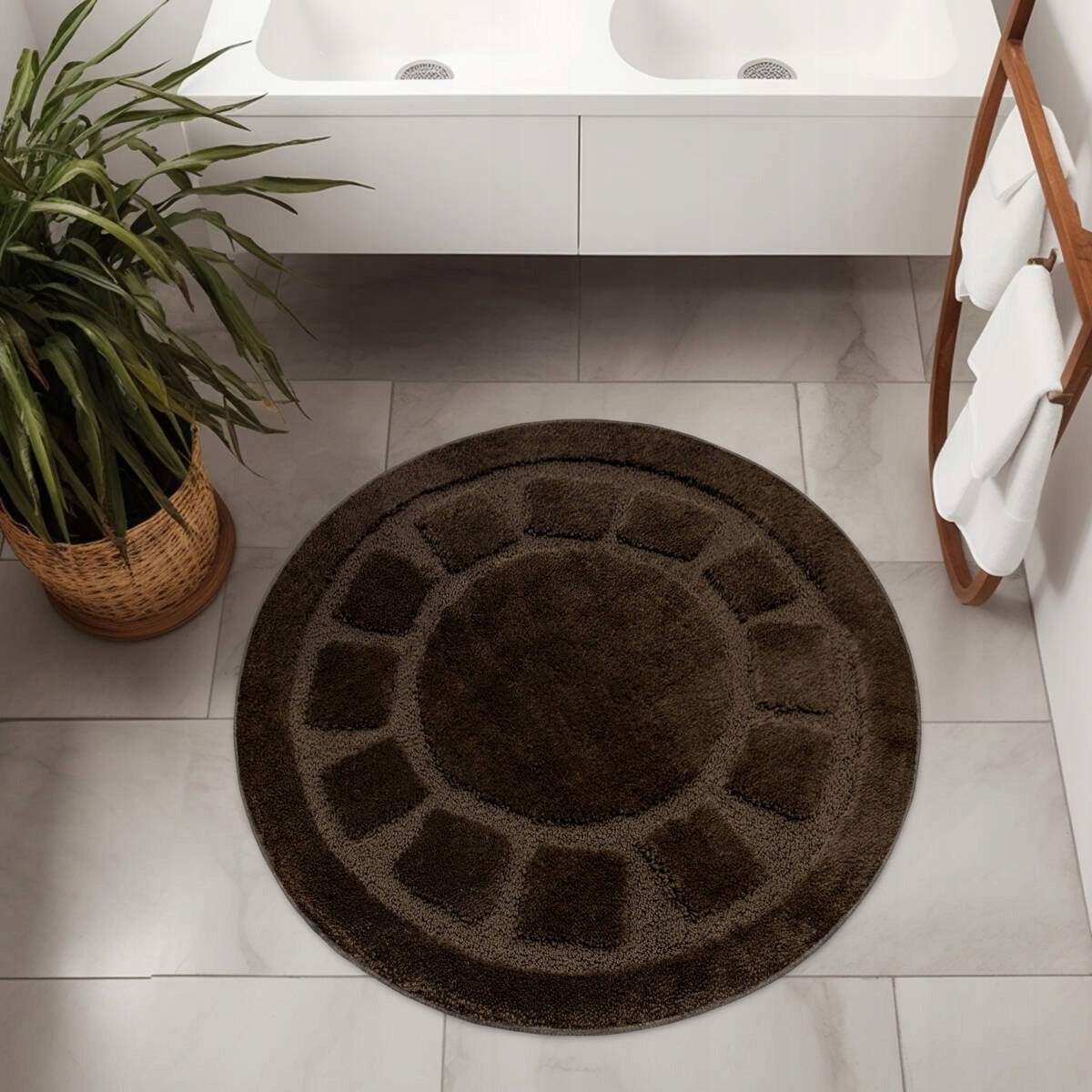 BATHROOM RUG RUBBERIZED FOR WC ROUND WENGE BRONZE OCEAN D. 100 cm Product width 100 cm