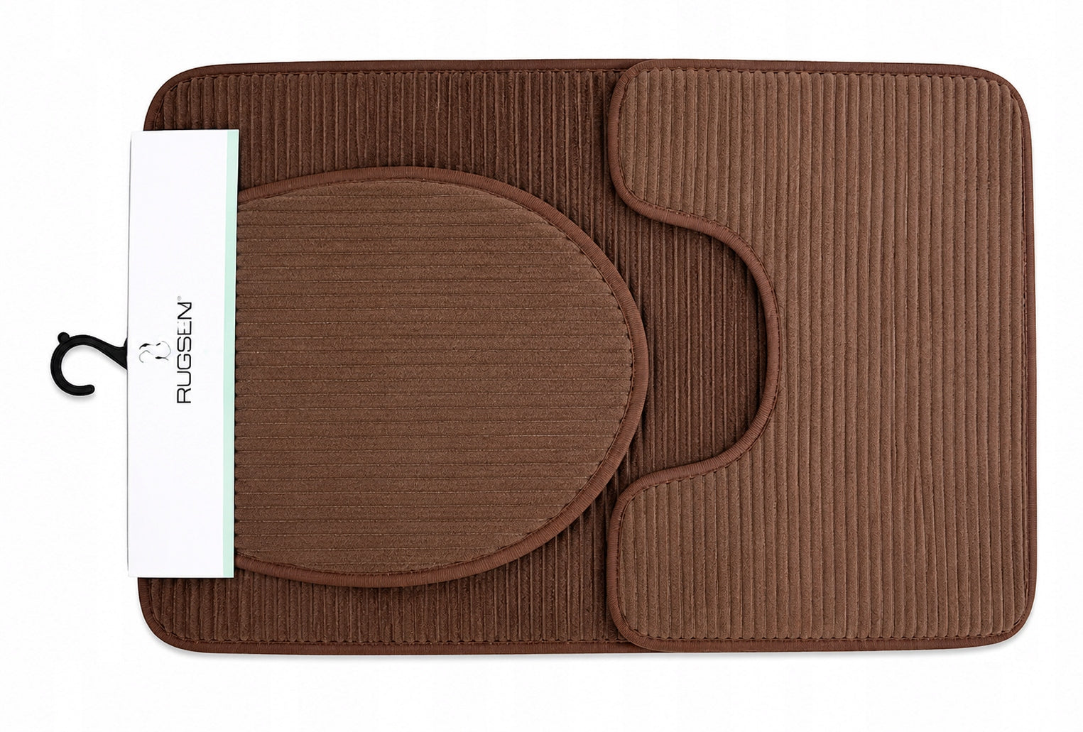 BATHROOM RUG SET 3IN1 ABSORBENT THICK BROWN SOLID 80x50 cm
