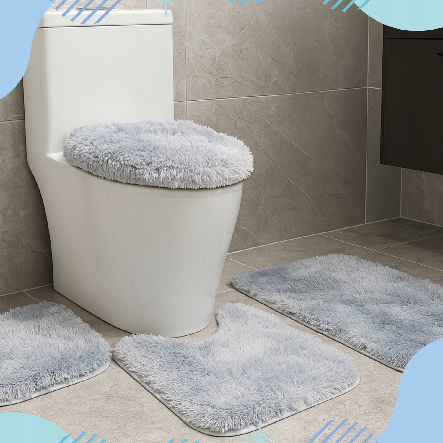 BATHROOM RUG SET 3IN1 QUICK DRYING FOR BATHROOM NON-SLIP 80CM Length 80 cm