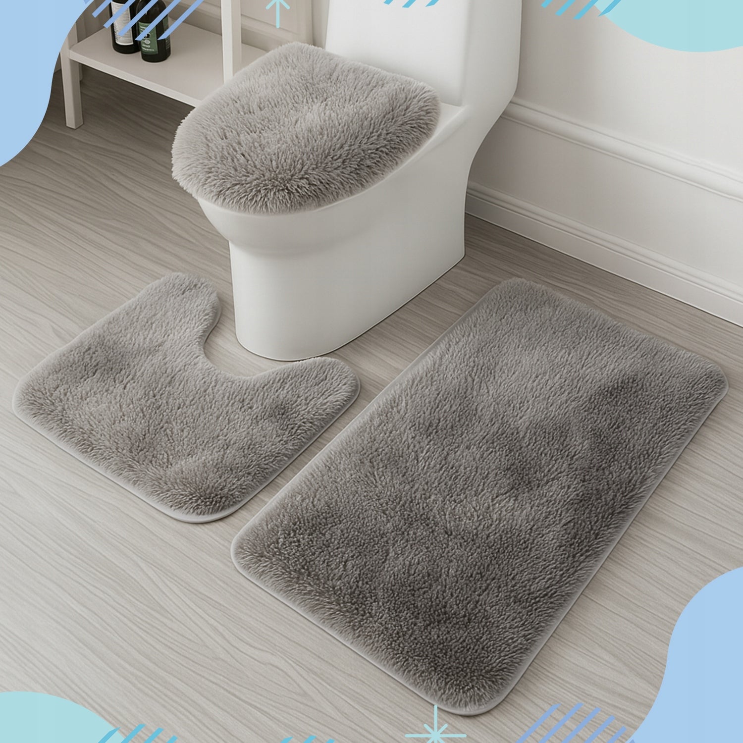 BATHROOM RUG SET 3IN1 QUICK DRYING FOR BATHROOM NON-SLIP 80CM Product width 50 cm