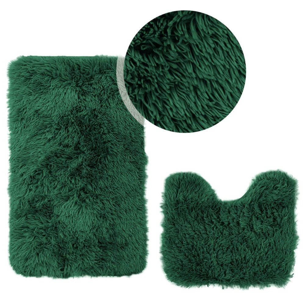 BATHROOM RUG SET NON SLIP 2-PIECE BOTTLE GREEN Packaging status original