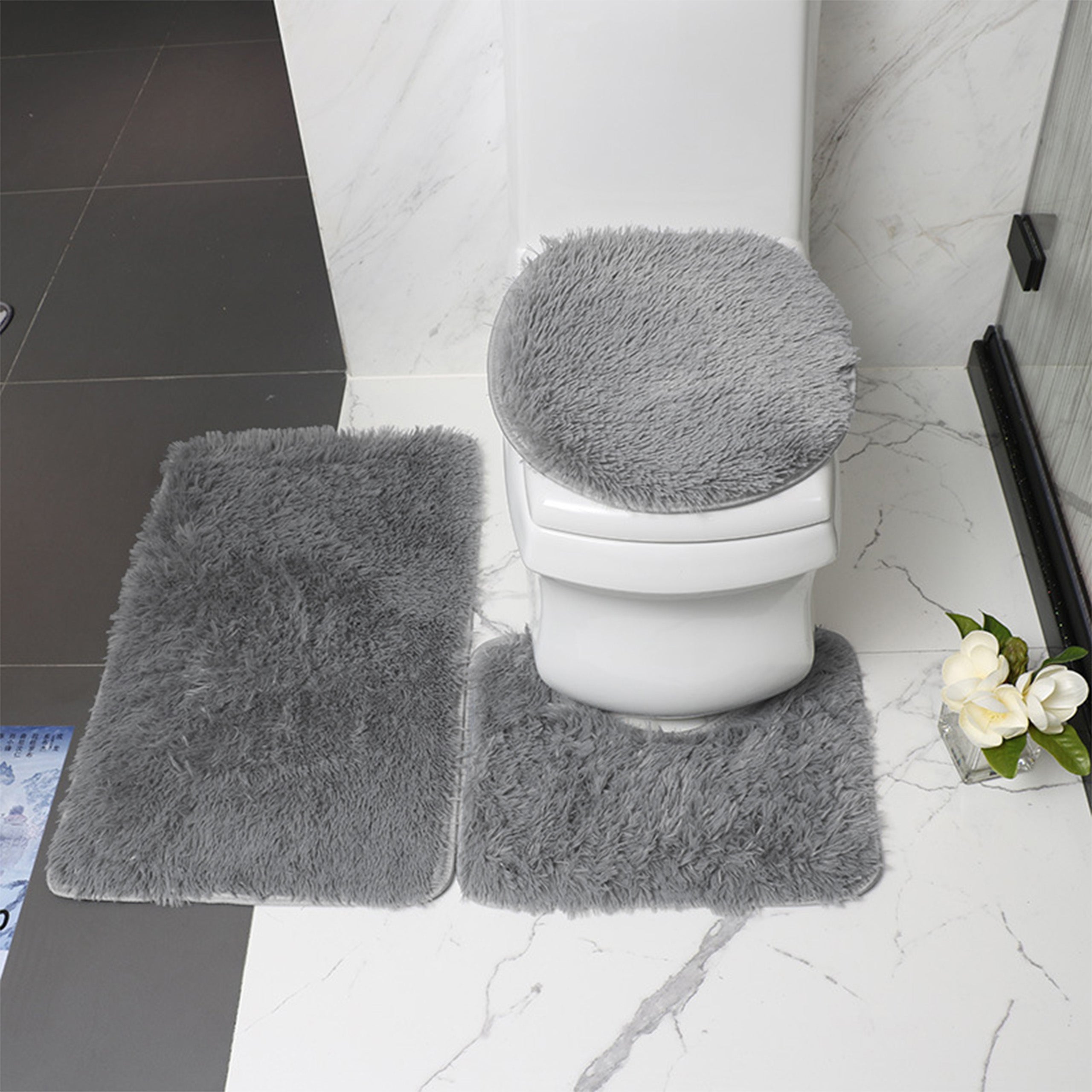 BATHROOM RUG SET OF 3 SOFT ABSORBENT LARGE RUGS Manufacturer code komplet szary O920