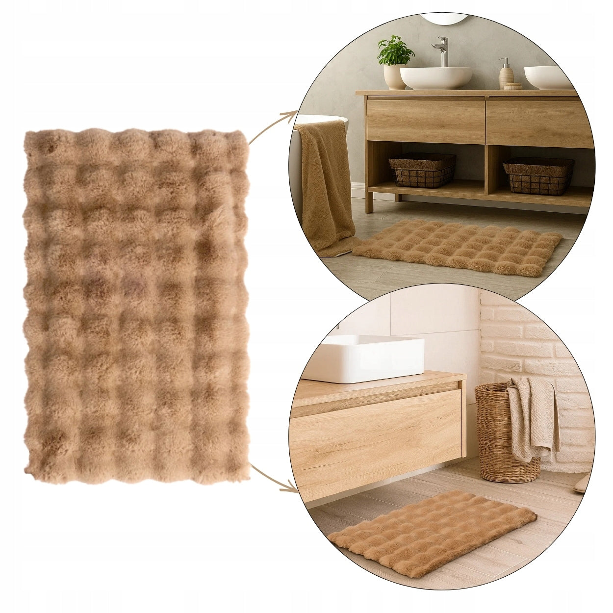 BATHROOM RUG TOILET QUICK-DRYING MAT 80X50 CM BEIGE SOFT SHAGGY HAIR Brand Berilo