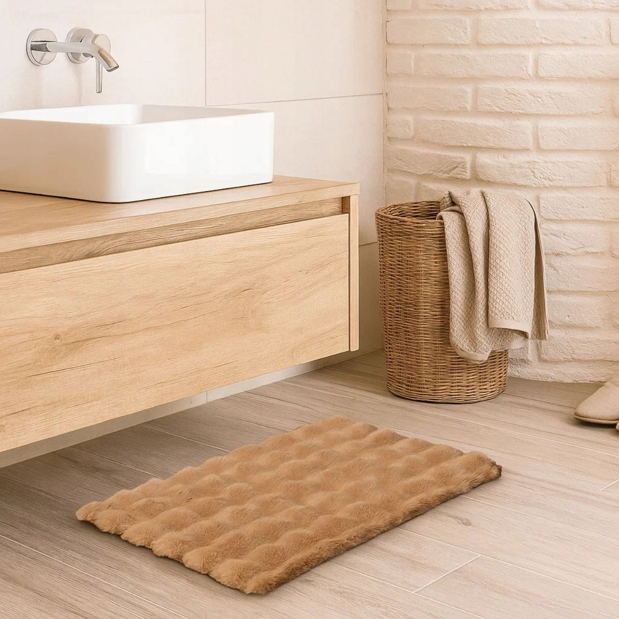 BATHROOM RUG TOILET QUICK-DRYING MAT 80X50 CM BEIGE SOFT SHAGGY HAIR EAN (GTIN) 8430852107633