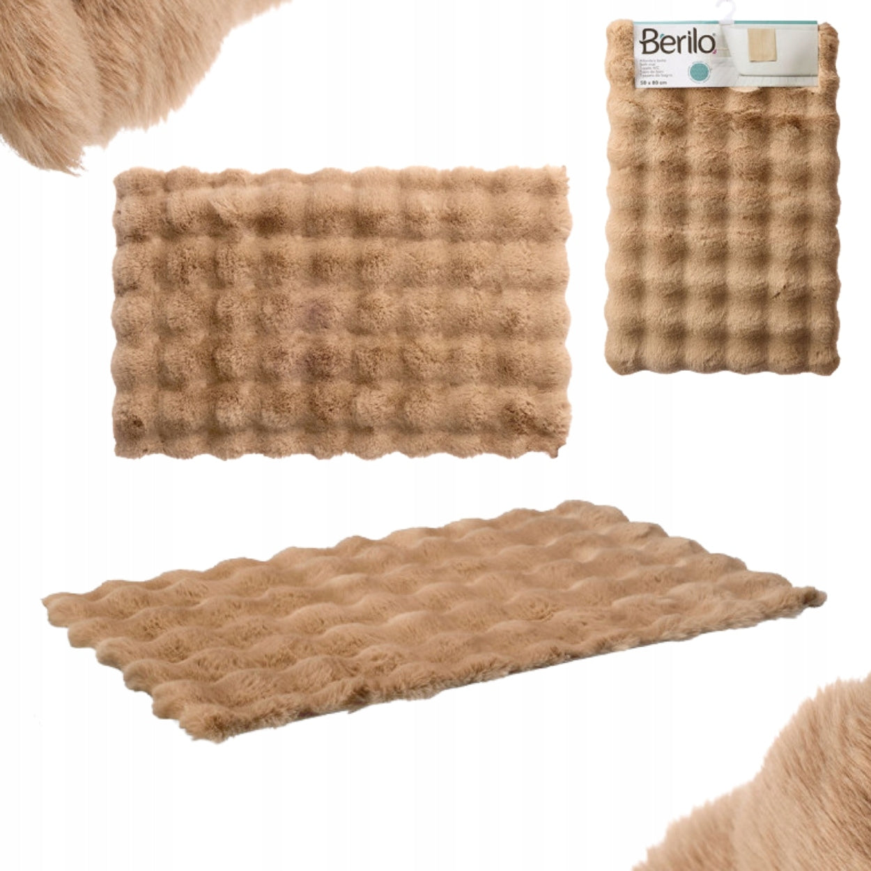 BATHROOM RUG TOILET QUICK-DRYING MAT 80X50 CM BEIGE SOFT SHAGGY HAIR