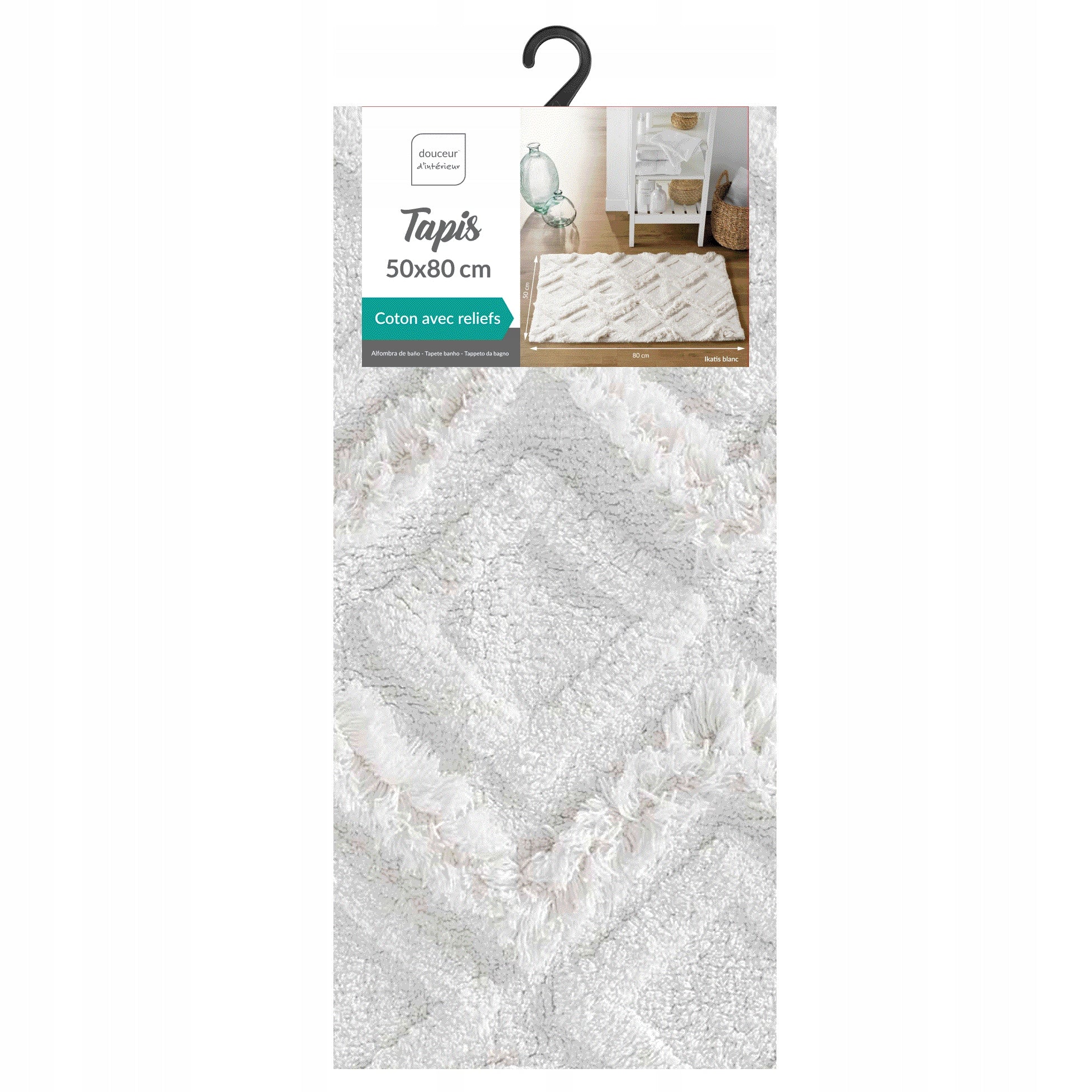 BATHROOM RUG WHITE cotton BOHO 50x80 cm Shape rectangle