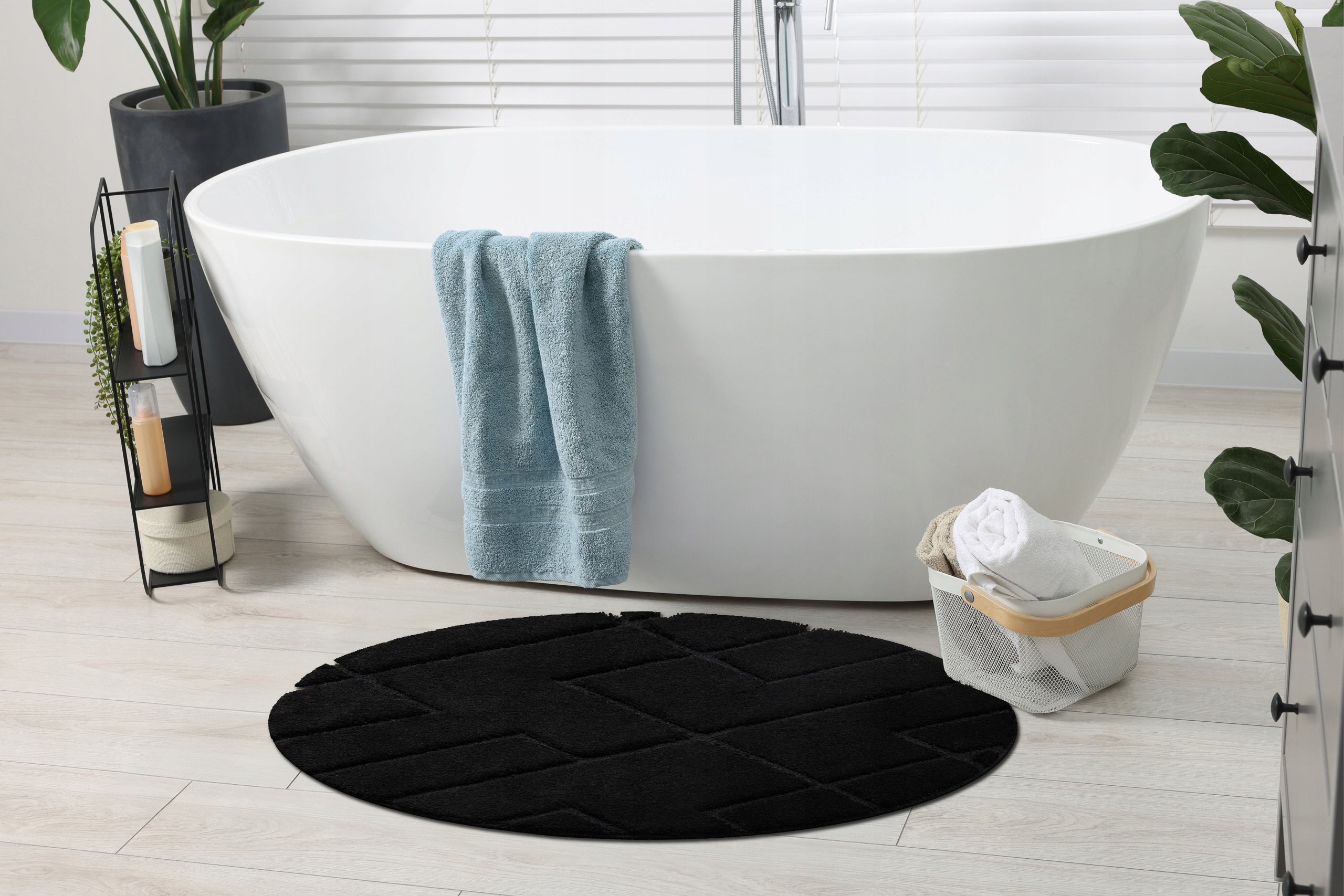 BATHROOM RUG circle 50 cm LINES BLACK NON-SLIP SOFT #KPL277 Brand Dywany Łuszczów