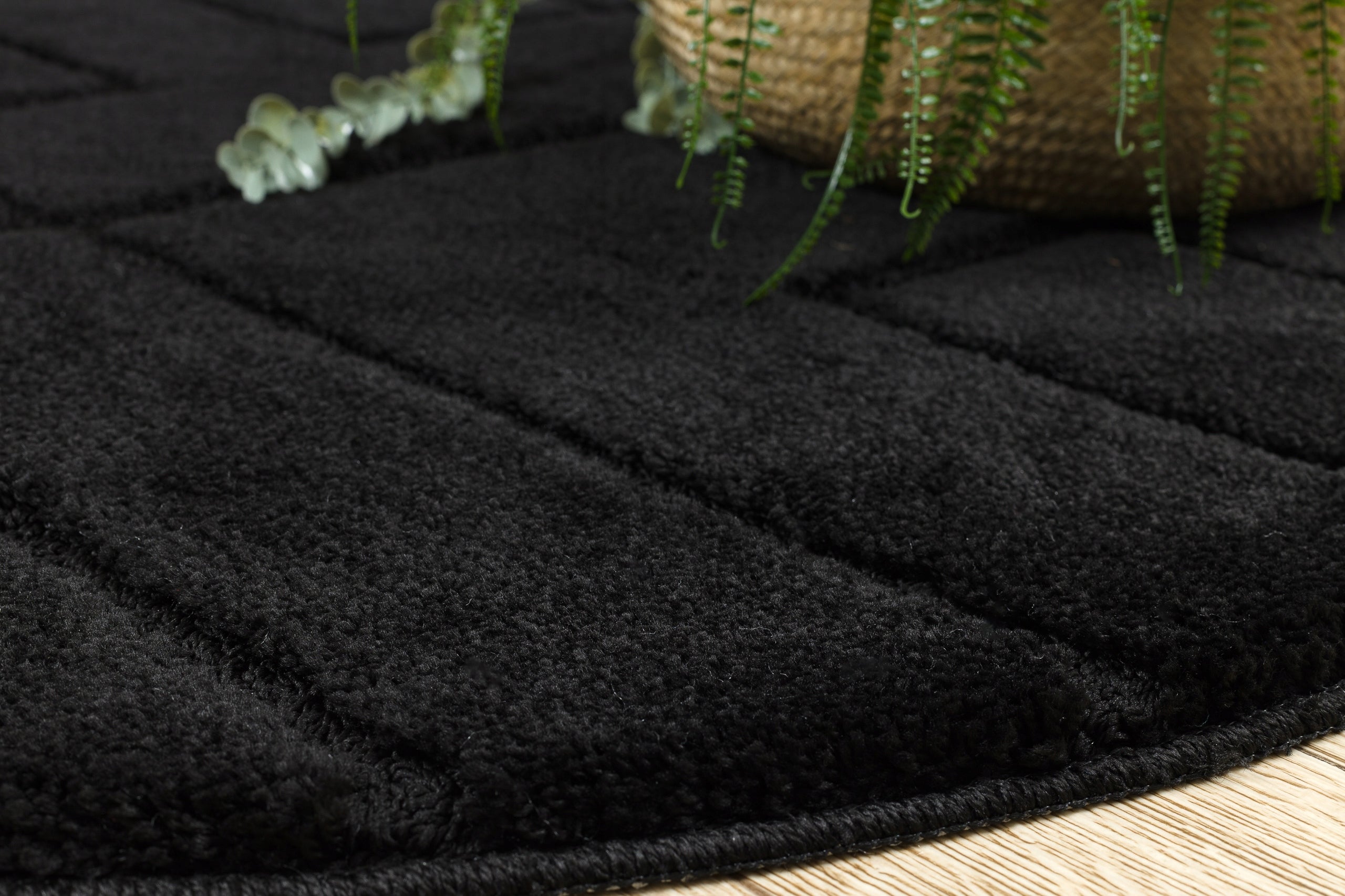 BATHROOM RUG circle 50 cm LINES BLACK NON-SLIP SOFT #KPL277 Material polypropylene