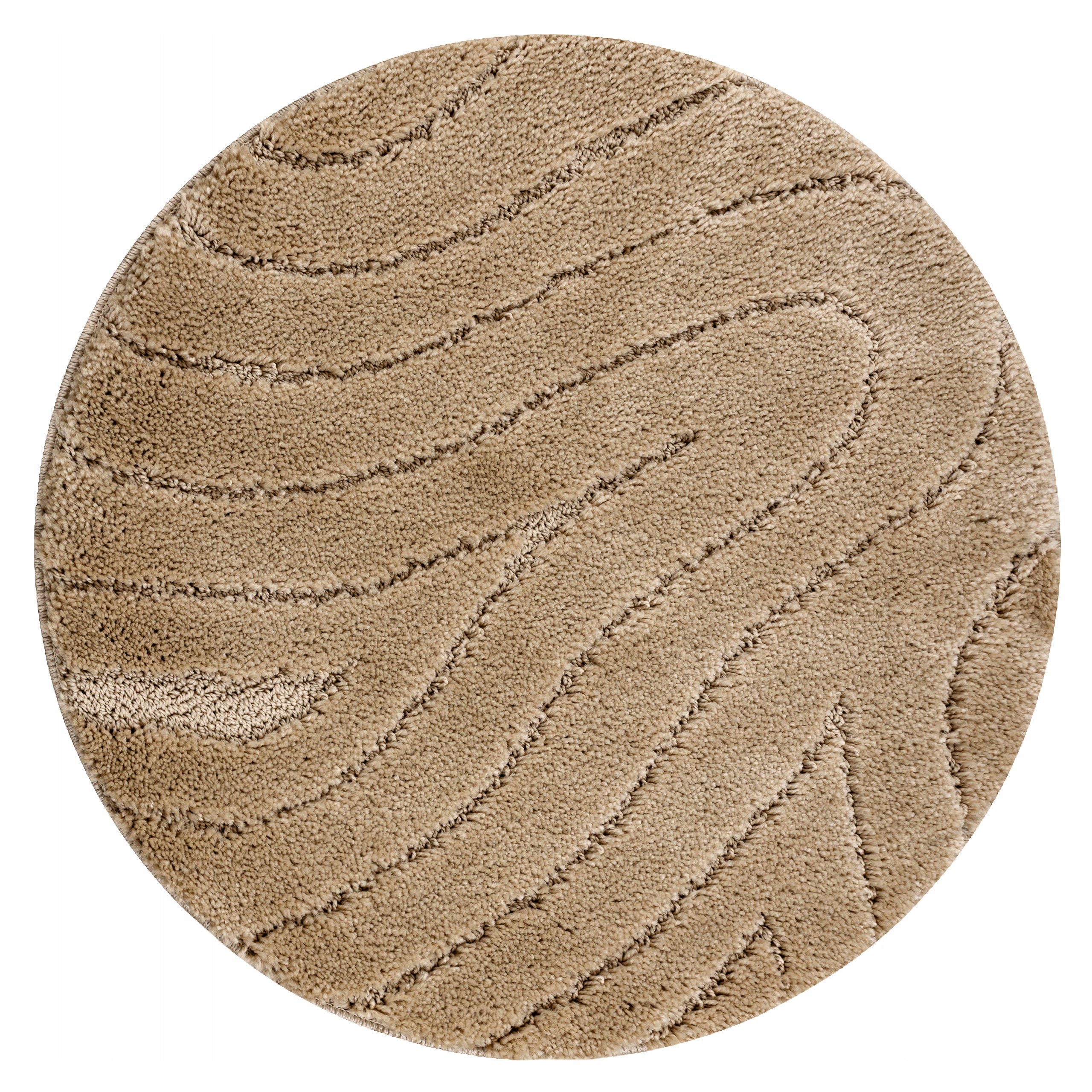 BATHROOM RUG circle 50 cm WAVES beige NON-SLIP SOFT #KPL329