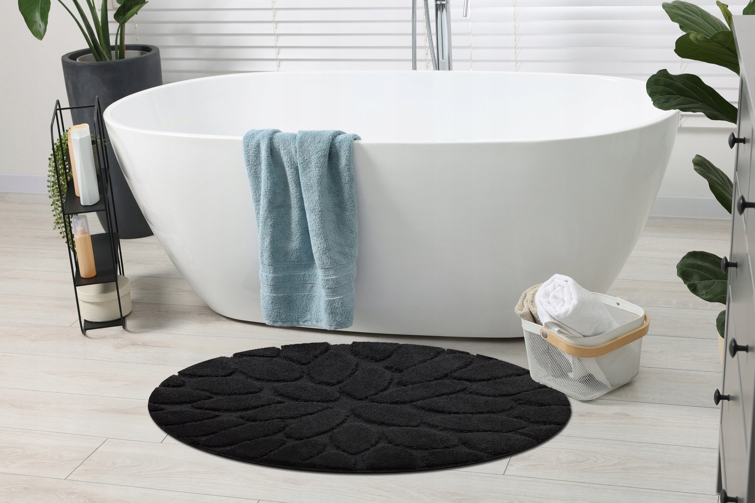 BATHROOM RUG circle 67 cm STONES BLACK NON-SLIP SOFT #KPL280 Brand Dywany Łuszczów