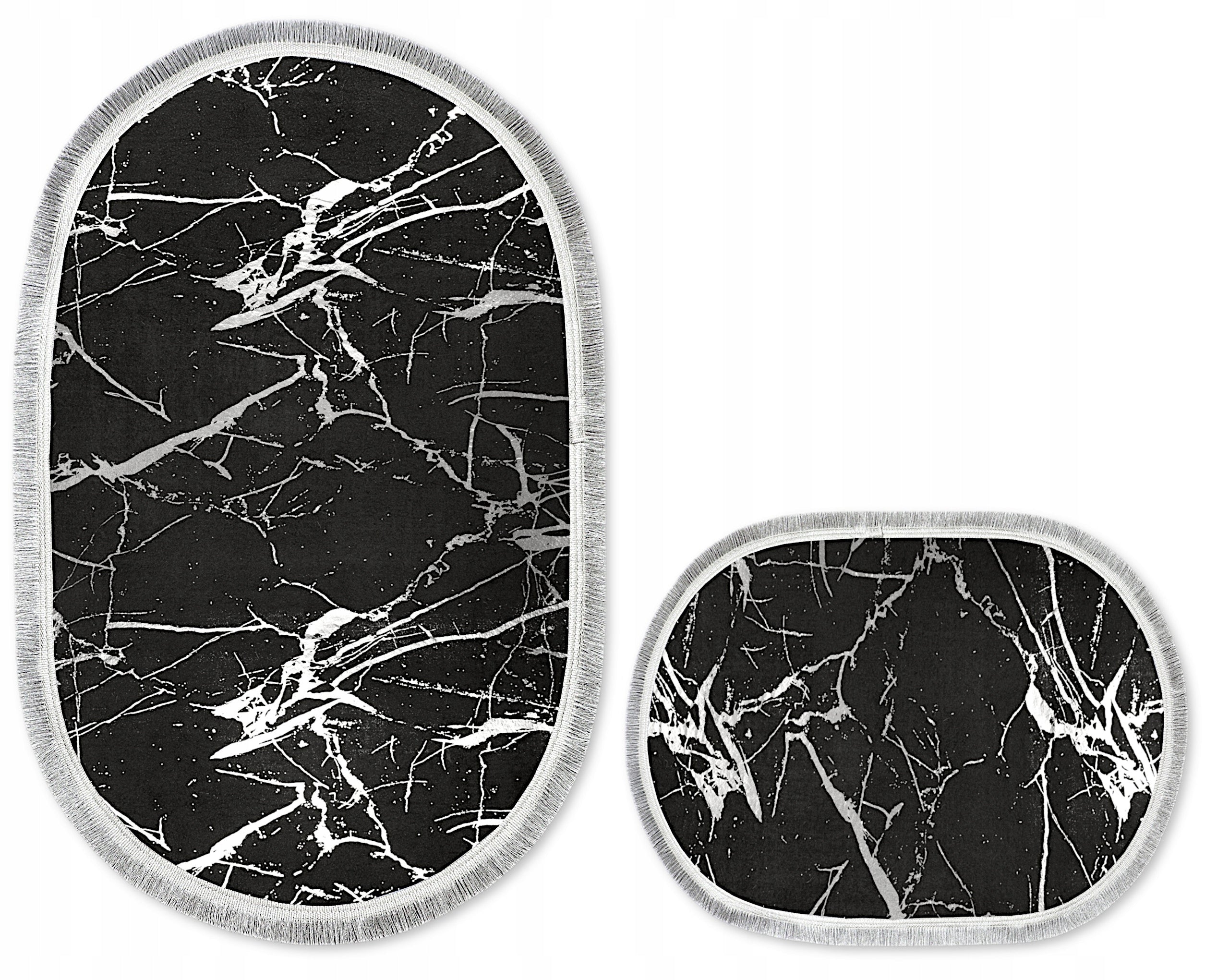 BATHROOM RUGS 2 PIECE NON-SLIP 60x100 BLACK SILVER OVAL Manufacturer code Dywanik Łazienkowy 2 częściowy czarny owalny