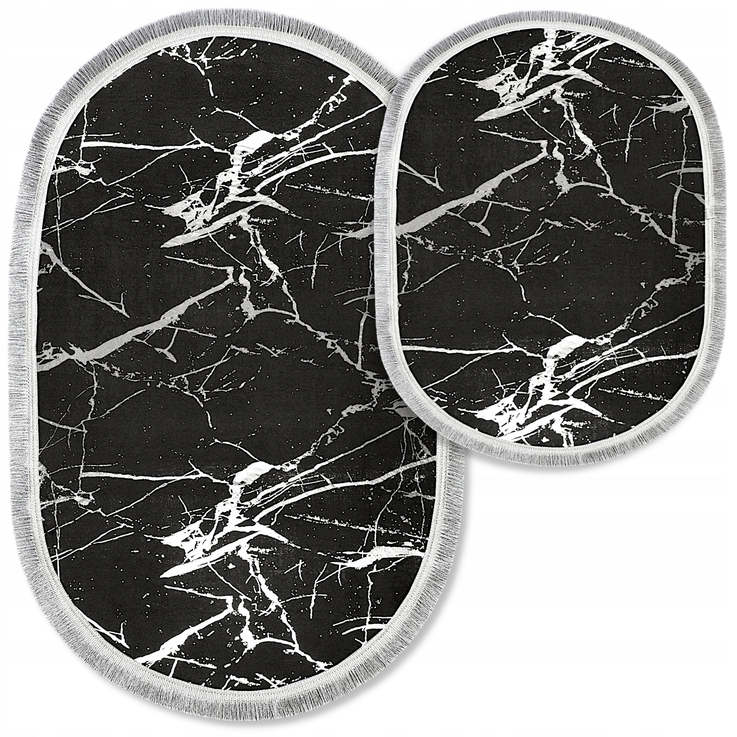 BATHROOM RUGS 2 PIECE NON-SLIP 60x100 BLACK SILVER OVAL Packaging status original