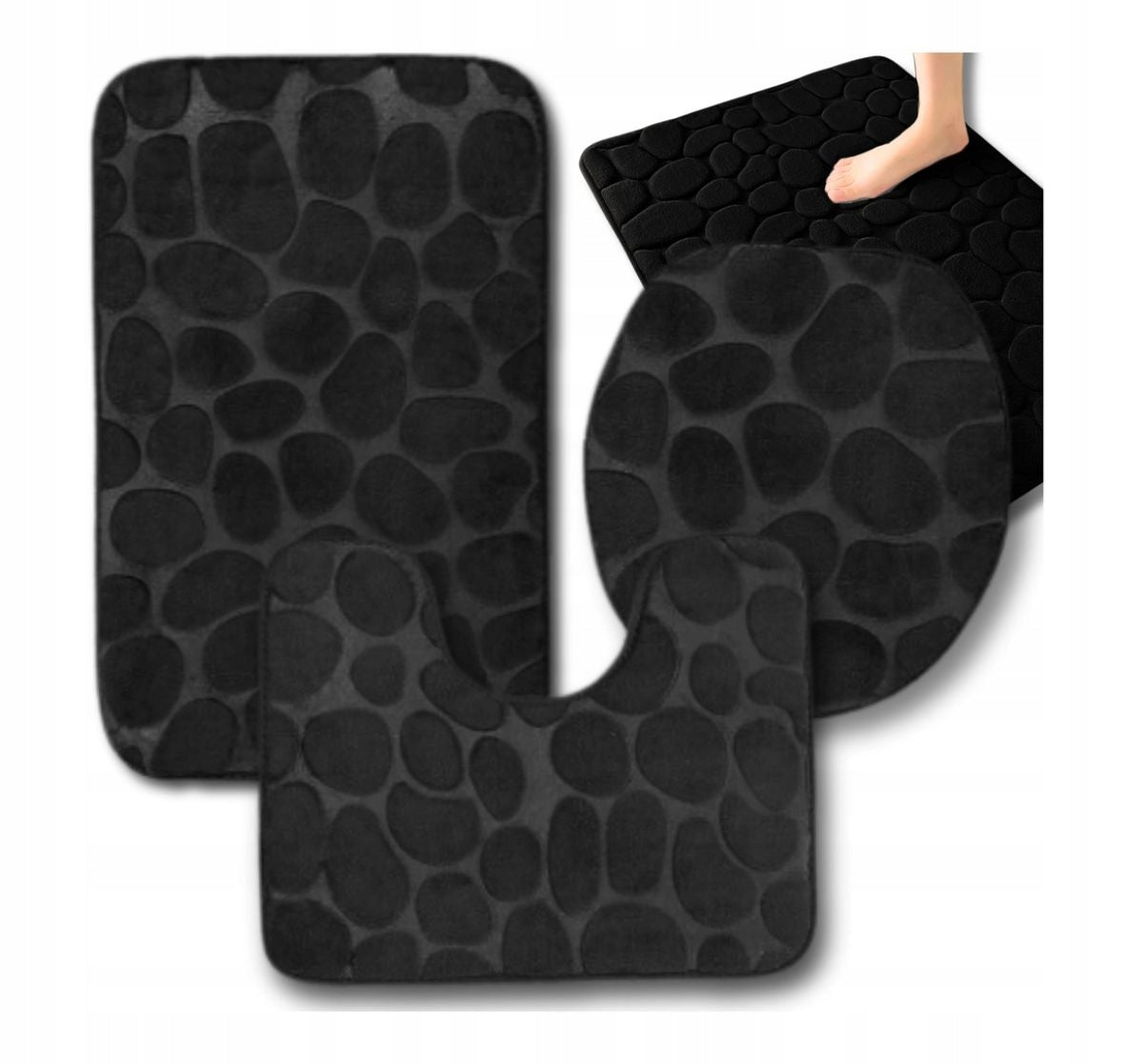 BATHROOM RUGS 3pcs SET SOFT BLACK NON-SLIP 1cm Manufacturer code 5907296312105