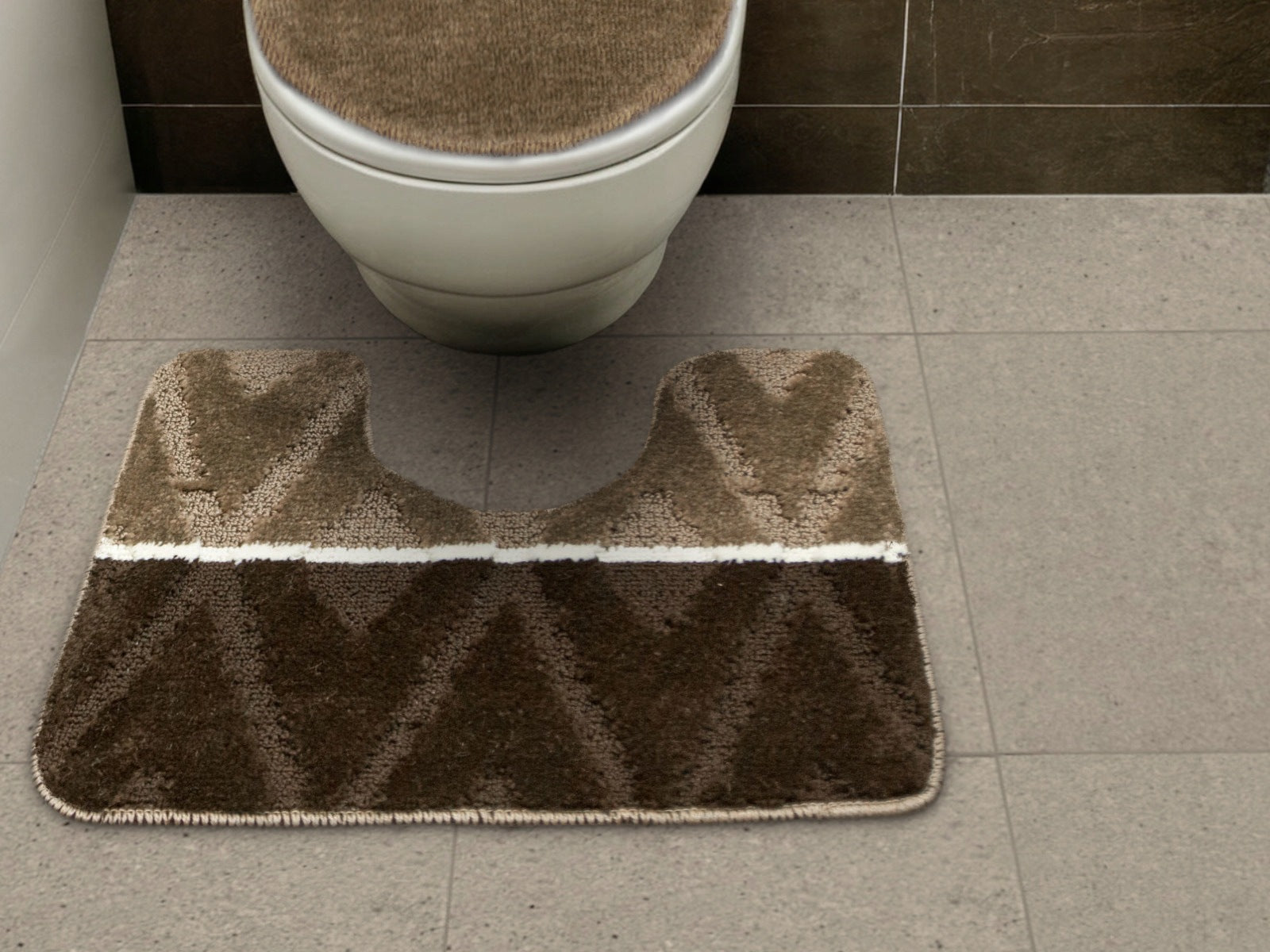 BATHROOM RUGS BEIGE BROWN WC DIAMONDS STRIPS RUBBERIZED PALM TREE 2-cz SET Brand Akcila