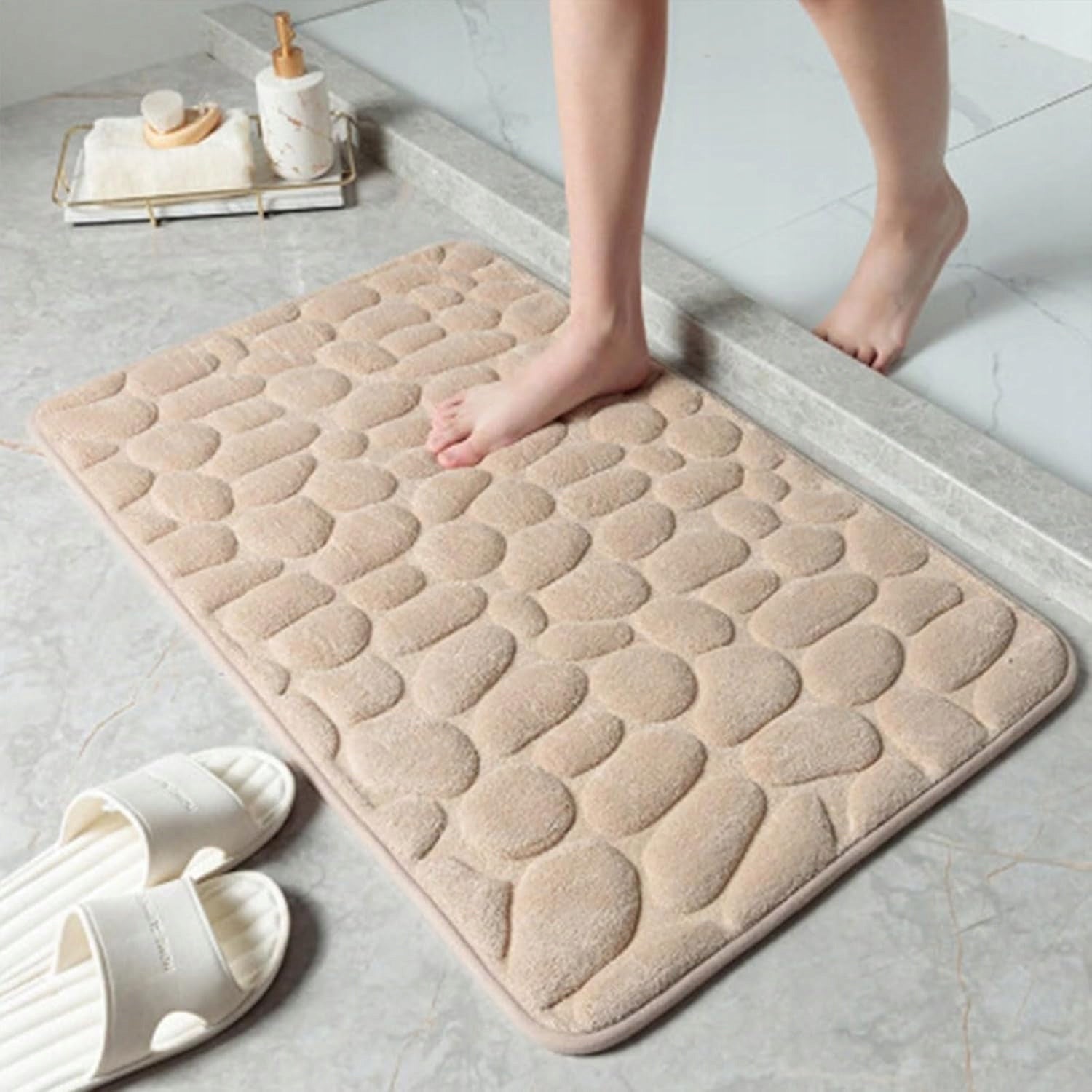 BATHROOM RUGS BEIGE NON-SLIP SET OF 2 SOFT Packaging status original