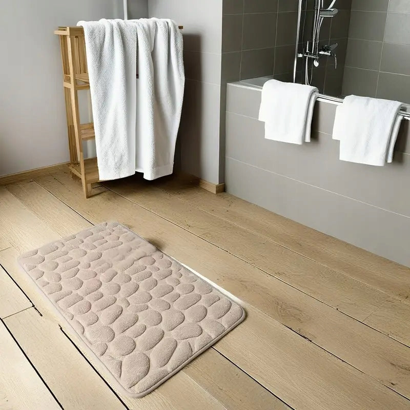 BATHROOM RUGS BEIGE NON-SLIP SET OF 2 SOFT WASHABLE Length 80 cm