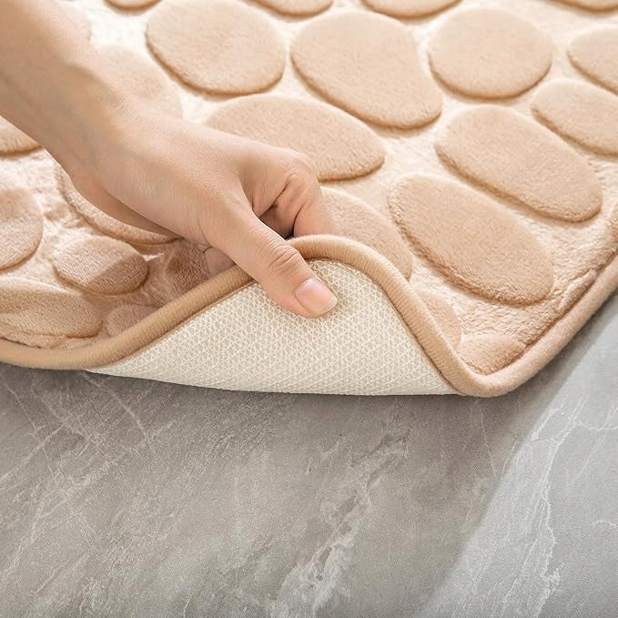 BATHROOM RUGS BEIGE NON-SLIP SET OF 2 SOFT WASHABLE Shape rectangle