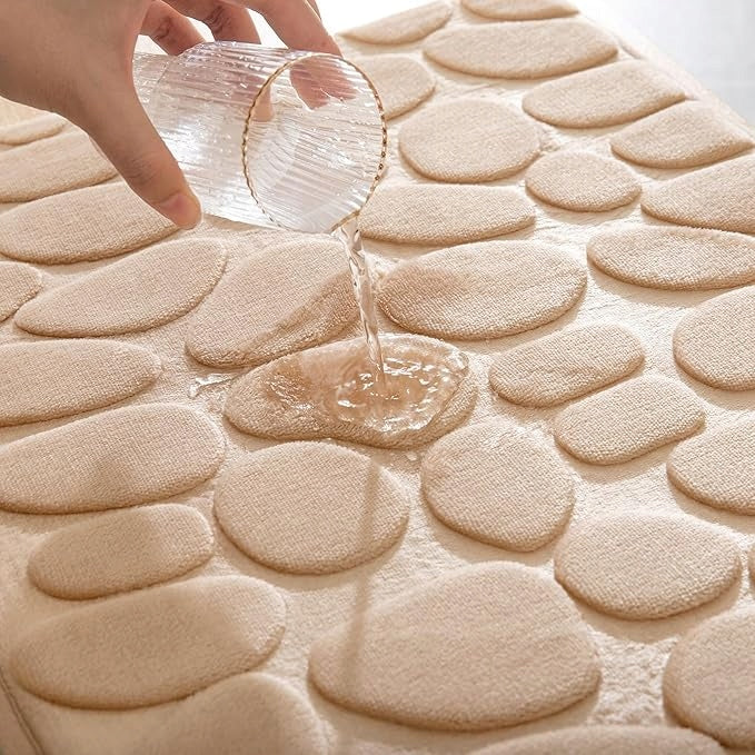 BATHROOM RUGS BEIGE NON-SLIP SET OF 2 SOFT WASHABLE Thickness 14 mm