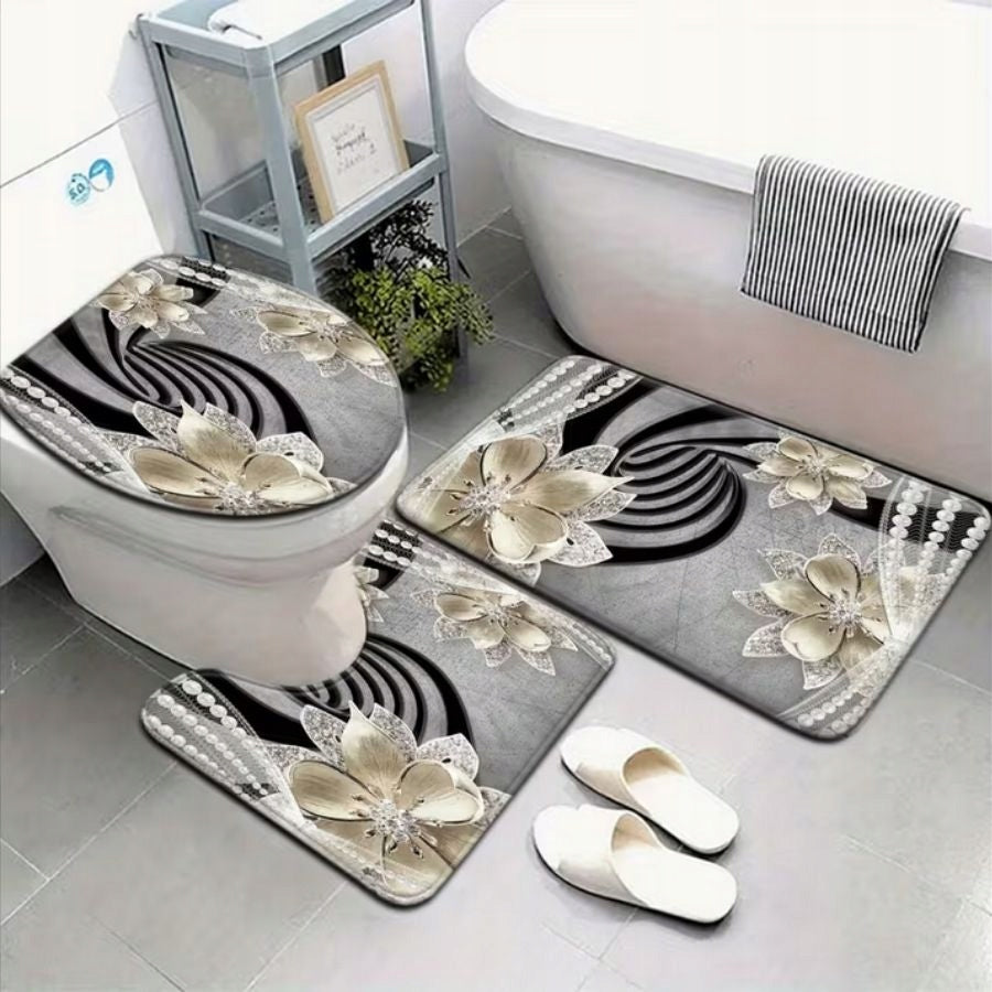 BATHROOM RUGS -GREY-VELOUR-WELWET- set of 3 pcs.-smaller size