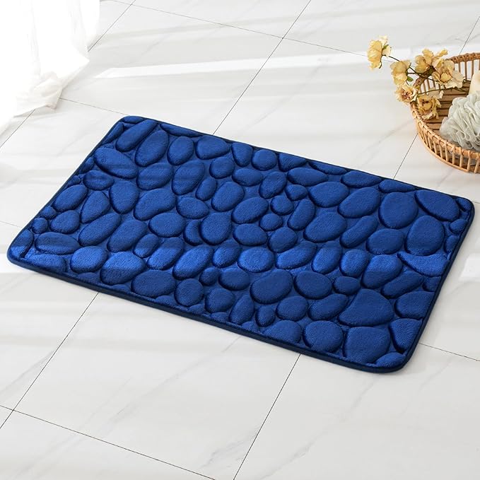 BATHROOM RUGS NAVY BLUE NON-SLIP SET OF 2 SOFT Length 80 cm