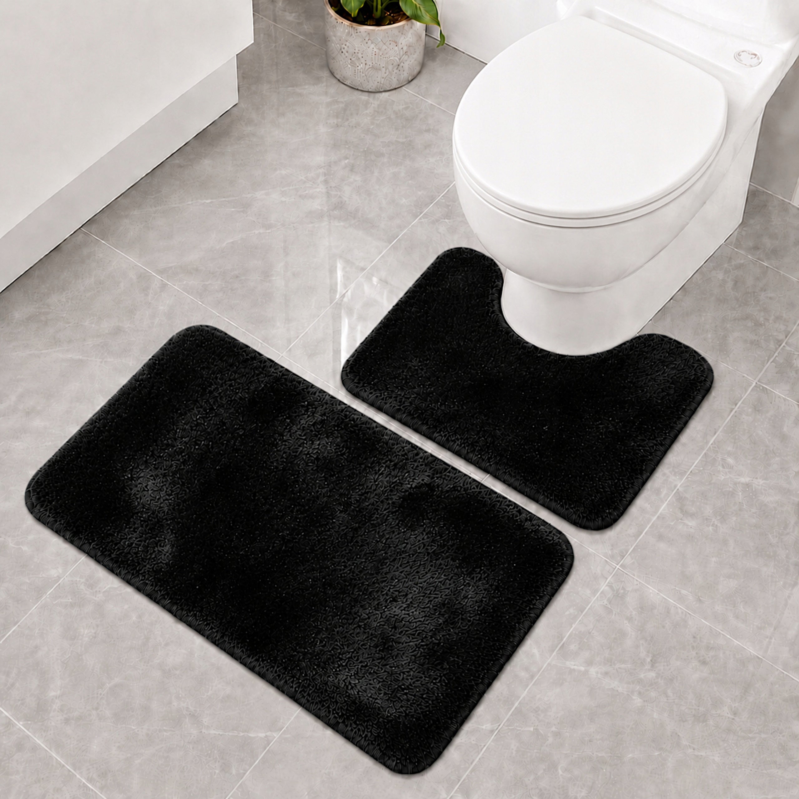 BATHROOM RUGS NON-SLIP SET 2 PIECE BLACK MODERN Manufacturer code DYWANIKI ŁAZIENKOWE 50X80 KOMPLET CZARNE