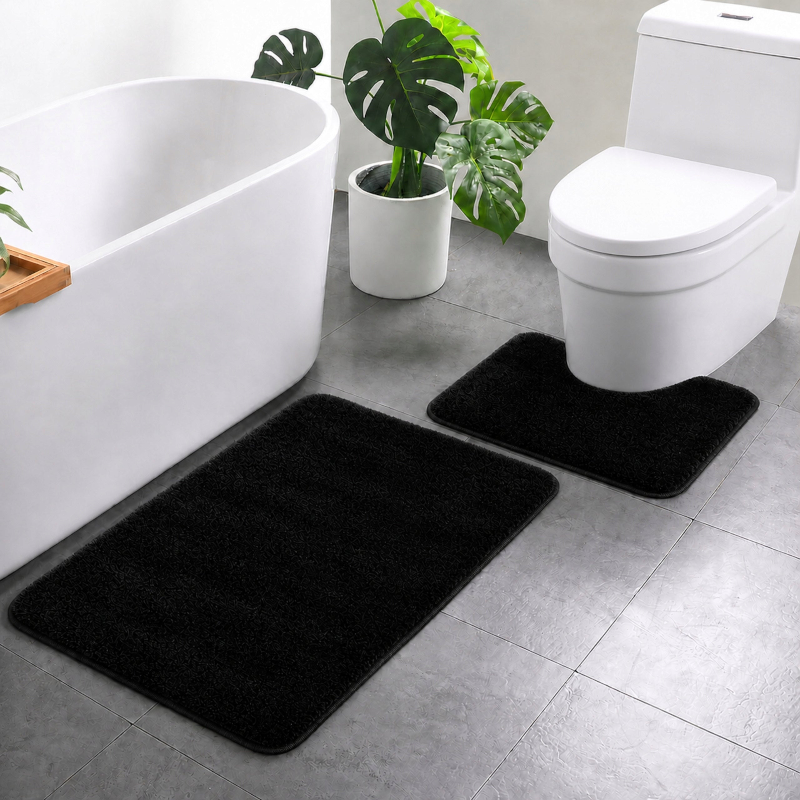 BATHROOM RUGS NON-SLIP SET 2 PIECE BLACK MODERN Product width 50 cm