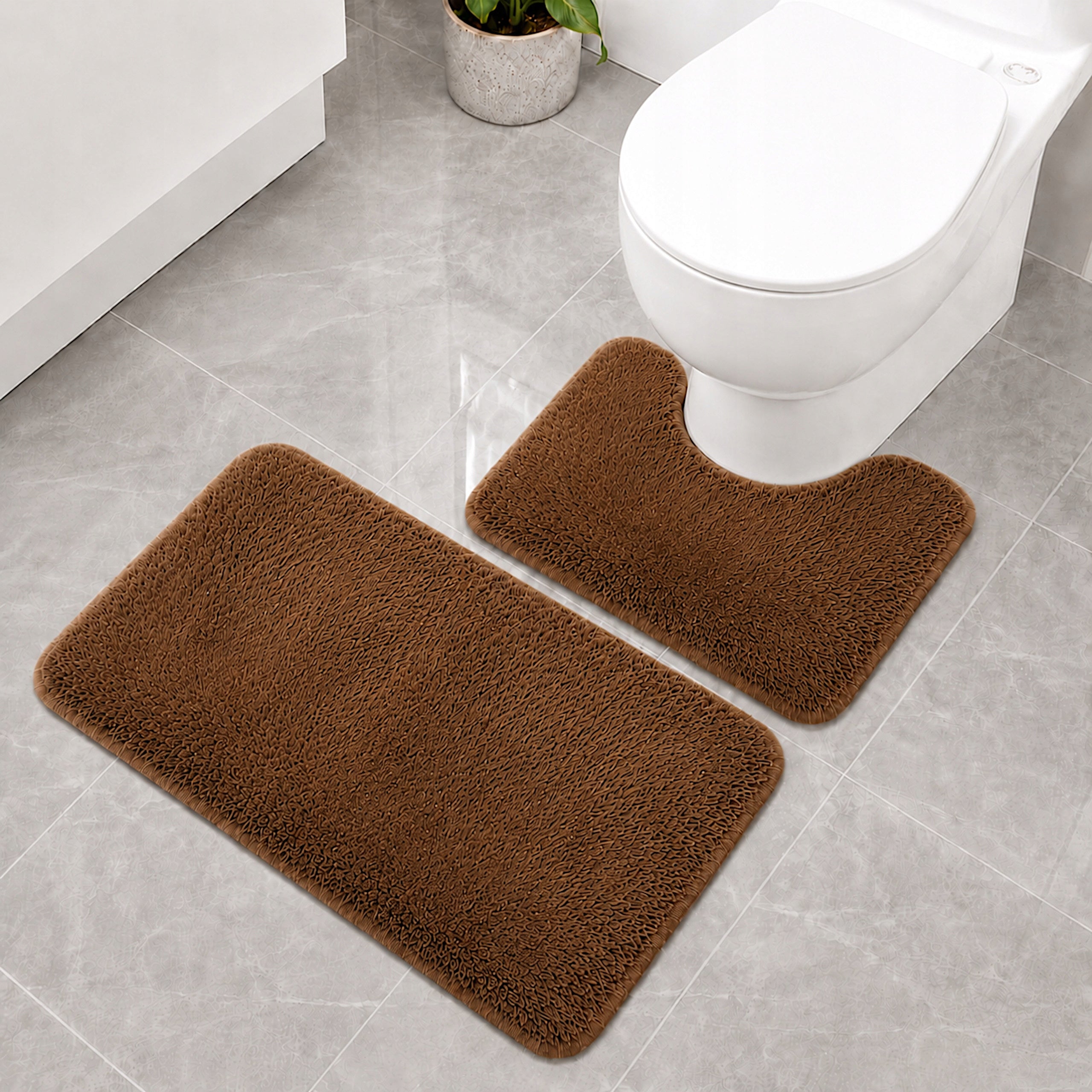BATHROOM RUGS NON-SLIP SET 2 PIECE BROWN MODERN Manufacturer code DYWANIKI ŁAZIENKOWE 50X80 KOMPLET BRĄZOWY