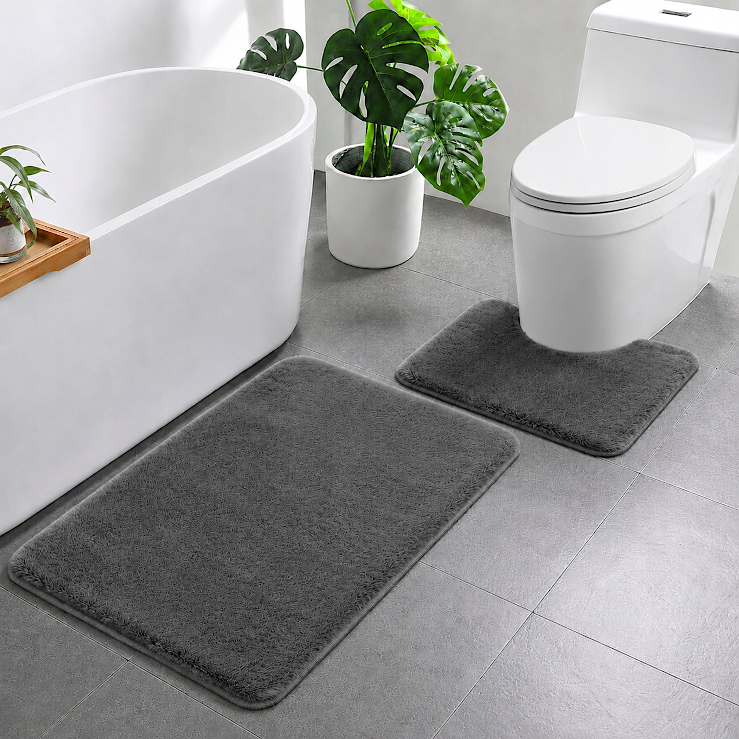 BATHROOM RUGS NON-SLIP SET 2 PIECE GREY QUICK DRYING Brand Decorator Home