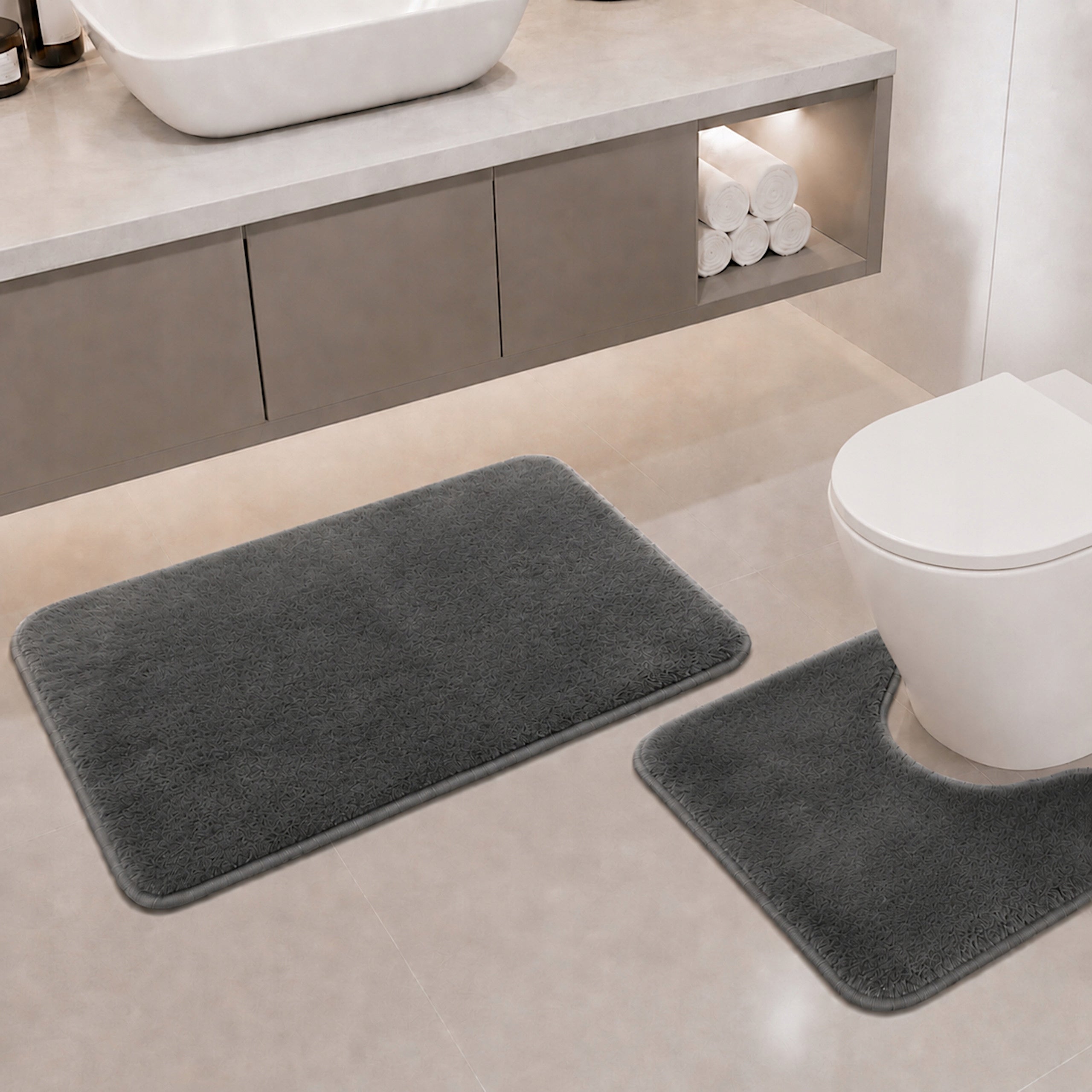BATHROOM RUGS NON-SLIP SET 2 PIECE GREY QUICK DRYING Product width 50 cm